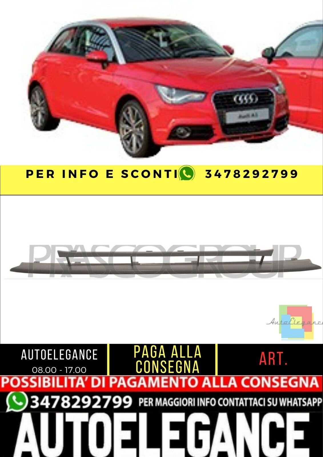 ? AD1201801 Spoiler Parachoques Anteriore-Con Cartilla Para Audi A1 2010-2014 ?