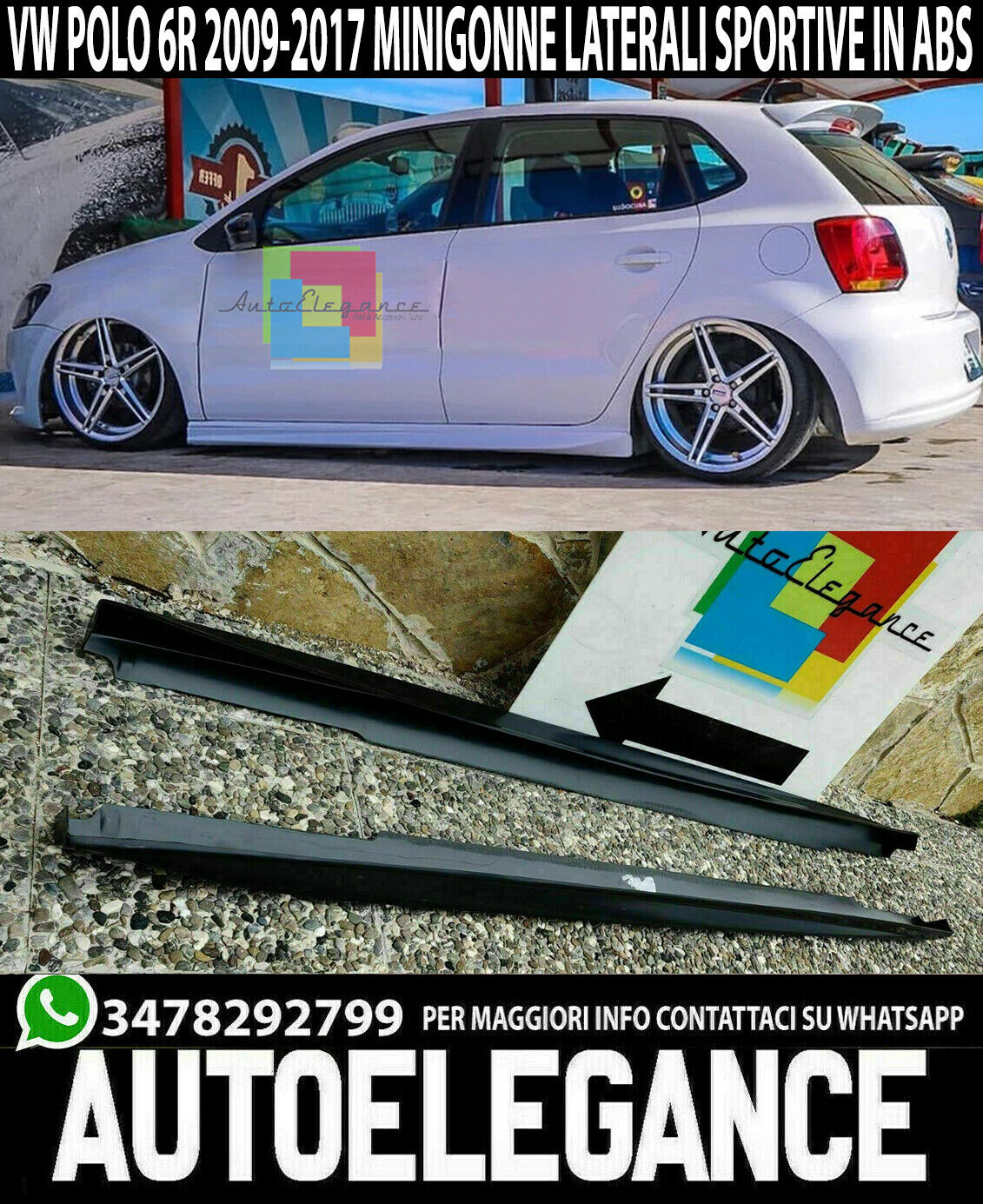 VW POLO 6R 6C 09-17 SPOILER MINIGONNE LATERALI ABS LOOK SPORTIVO ABS