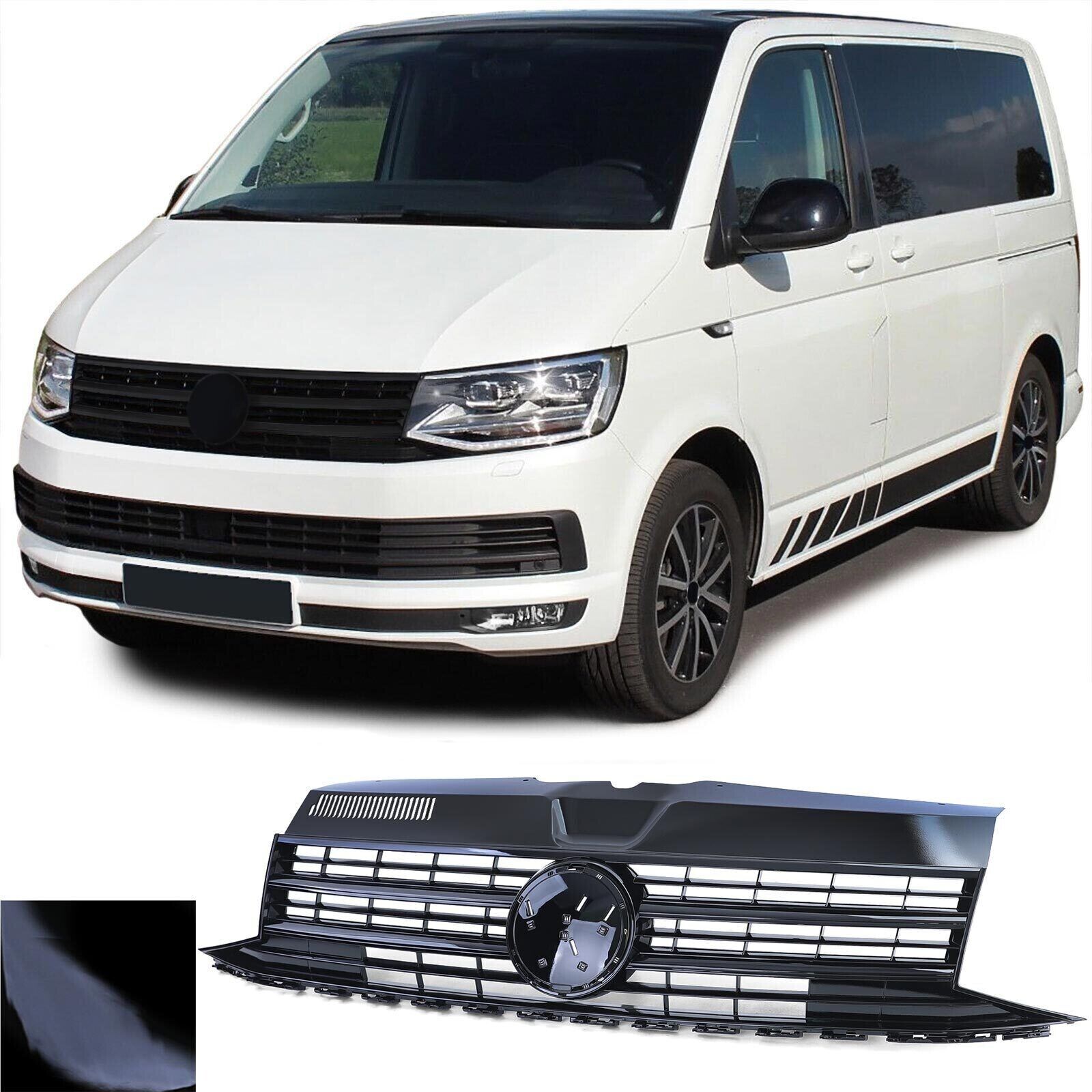 Grille Radiateur Noir Poli pour Embl&egrave;me pour VW T6 Bus Transporter 15-19