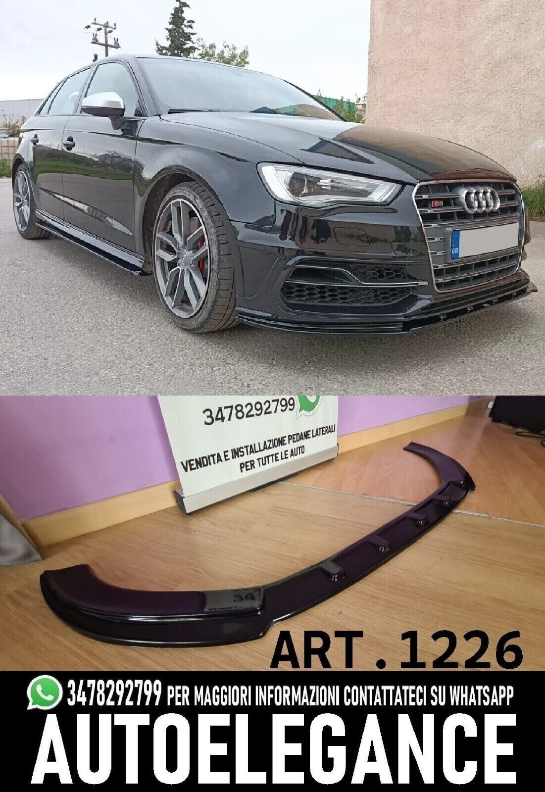 SPLITTER ADAPT&Eacute; POUR AUDI A3 8V 2012-2016 S3 SLINE NOIR BRILLANT