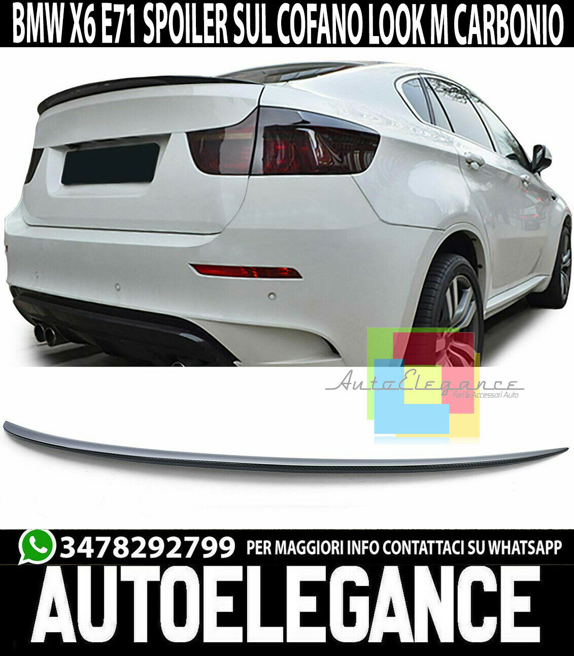 SPOILER POSTERIORE SUL COFANO BMW X6 E71 2008-2014 CARBON LOOK M SPORT