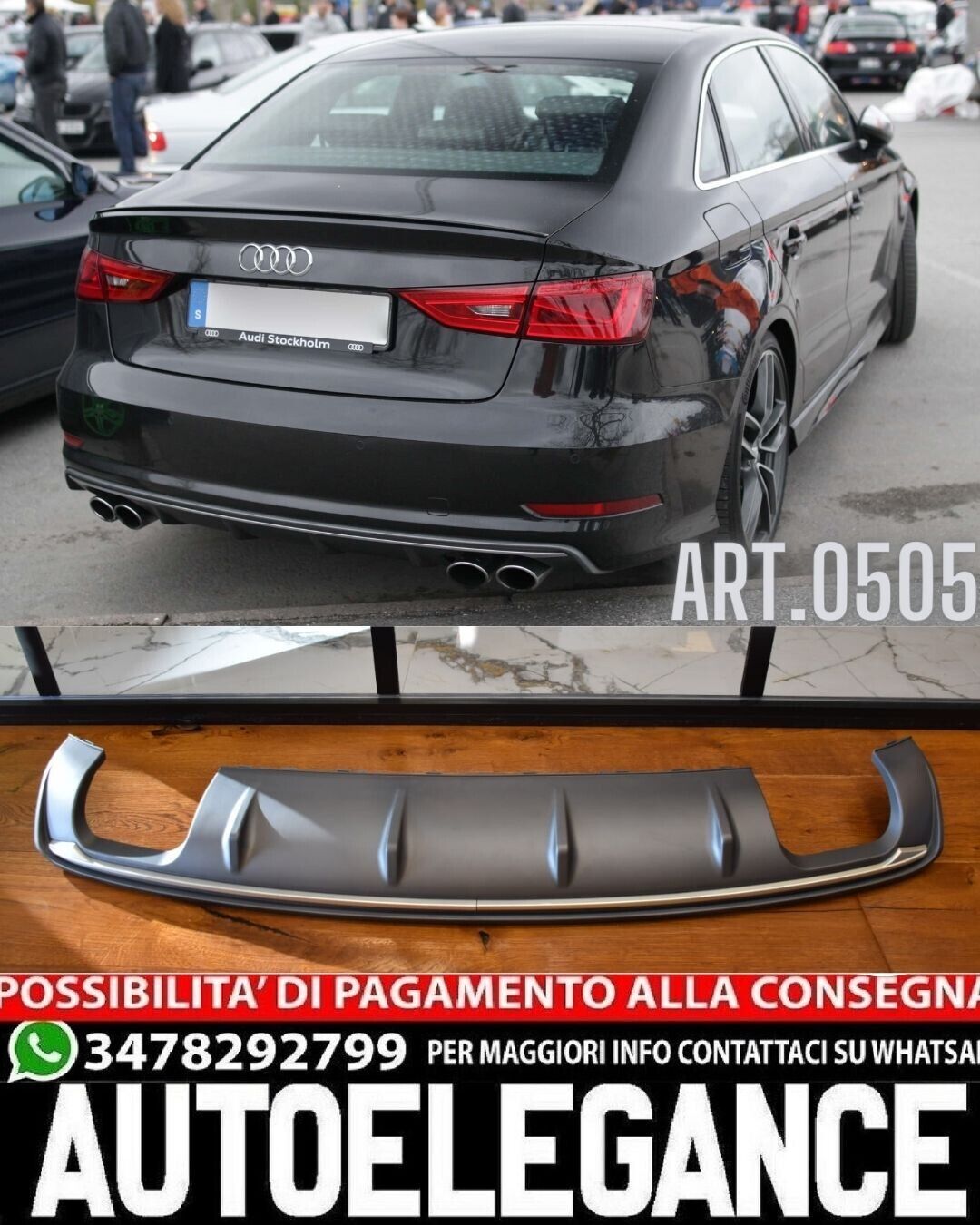 DIFFUSOR GEEIGNET F&Uuml;R AUDI A3 8V 2012-2016 SEDAN SLINE LOOK S3 SPORTLICHES DESIG