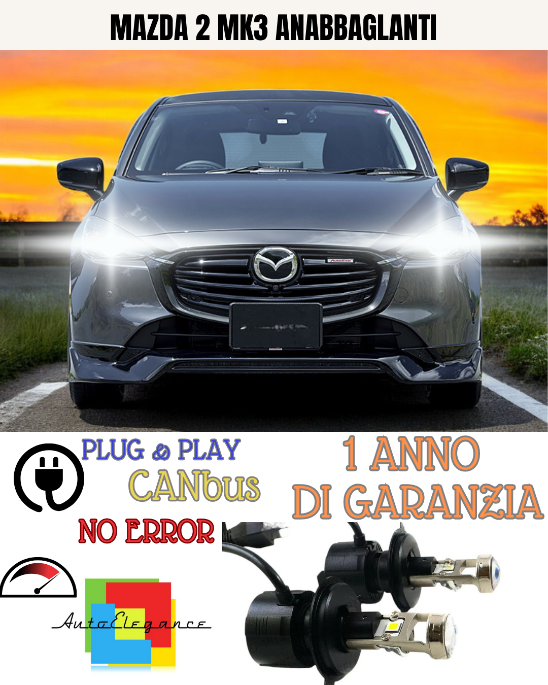 KIT BI-LED H4 MAZDA 2 MK3 18000 6000K ANABBAGLIANTI