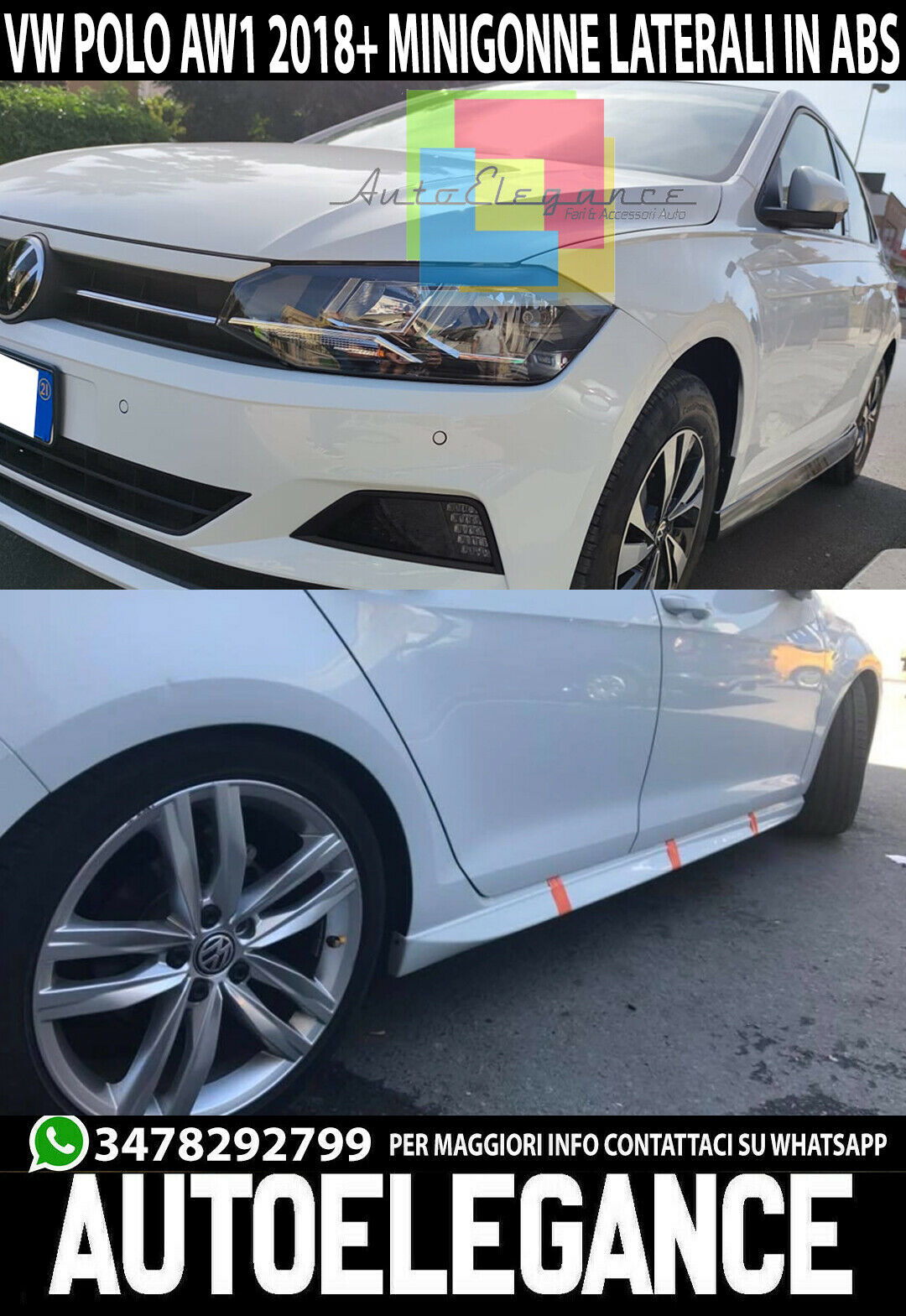 0035 Faldones Laterales Bajo Puerta VW Polo AW1 Dise&ntilde;o RLINE En ABS