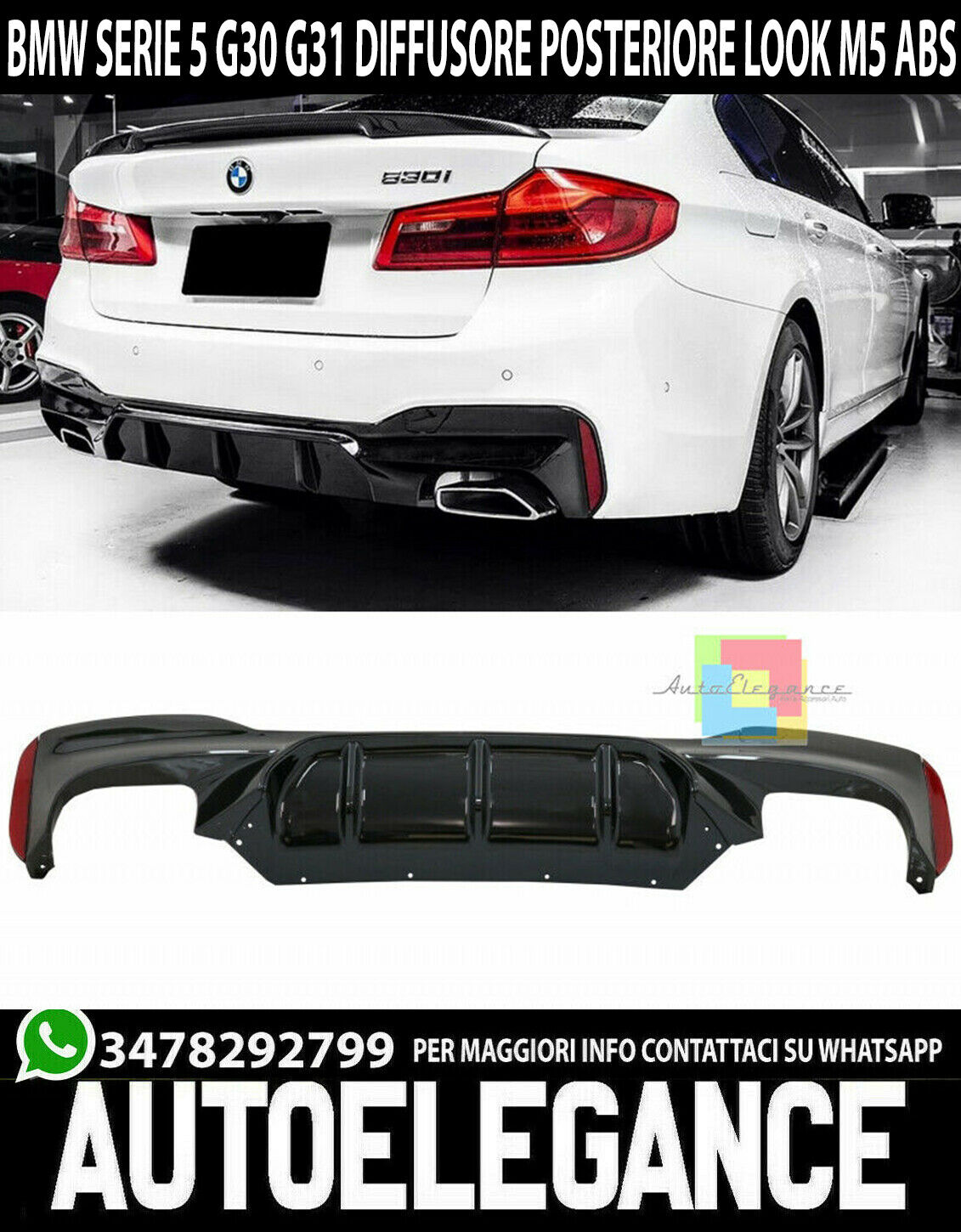 Diffuseur Pare-Chocs M5 Noir Pour BMW Serie 5 G30 G31 Sous Support Arri&egrave;re ABS