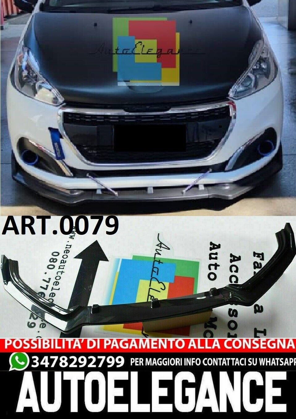 DIVISOR DE HOJA BAJO PARACHOQUES DELANTERO PEUGEOT 208 ABS SPOILER NEGRO