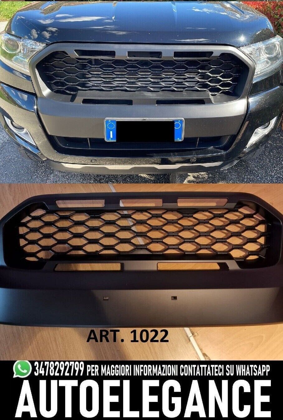 F&Uuml;R FORD RANGER T6 2015-2021 FRONTGRILL SPORT LOOK ABS HONEYCOMB 1022