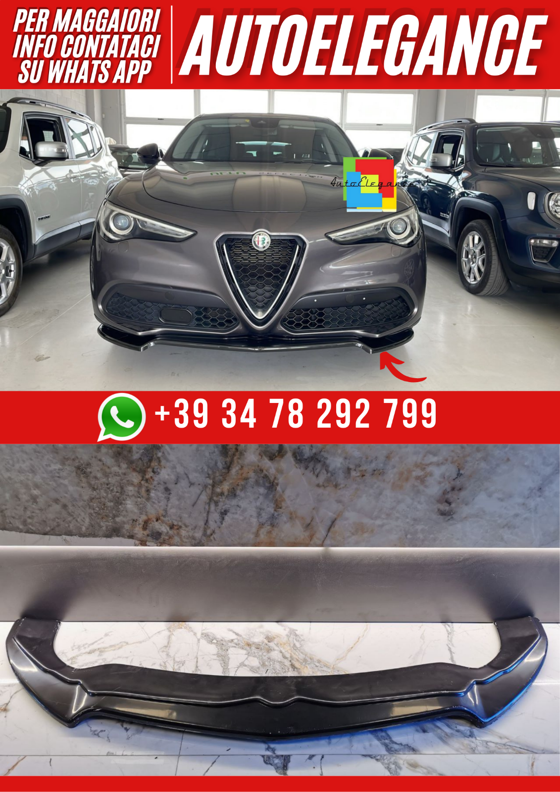 ART. 0233 S&eacute;parateur ALFA ROMEO STELVIO 2016+ NOIR BRILLANT