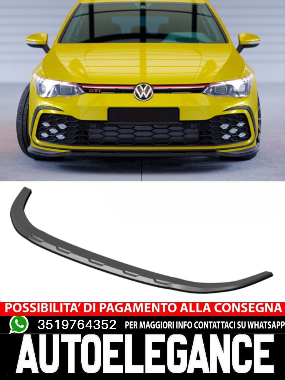 SPOILER-SPLITTER PASSEND F&Uuml;R VW Golf 8 GTI GTD GTE R SCHWARZGLANZ SPORTLICHES