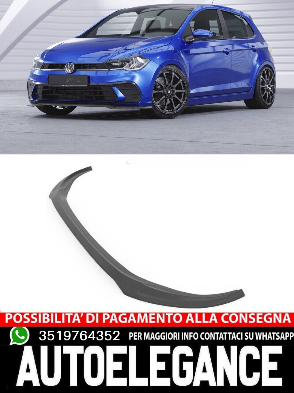 SPOILER SPLITTER ADAPT&Eacute; POUR VW Polo 6 2G Typ AW LOOK NOIR BRILLANT DESIGN SPORT