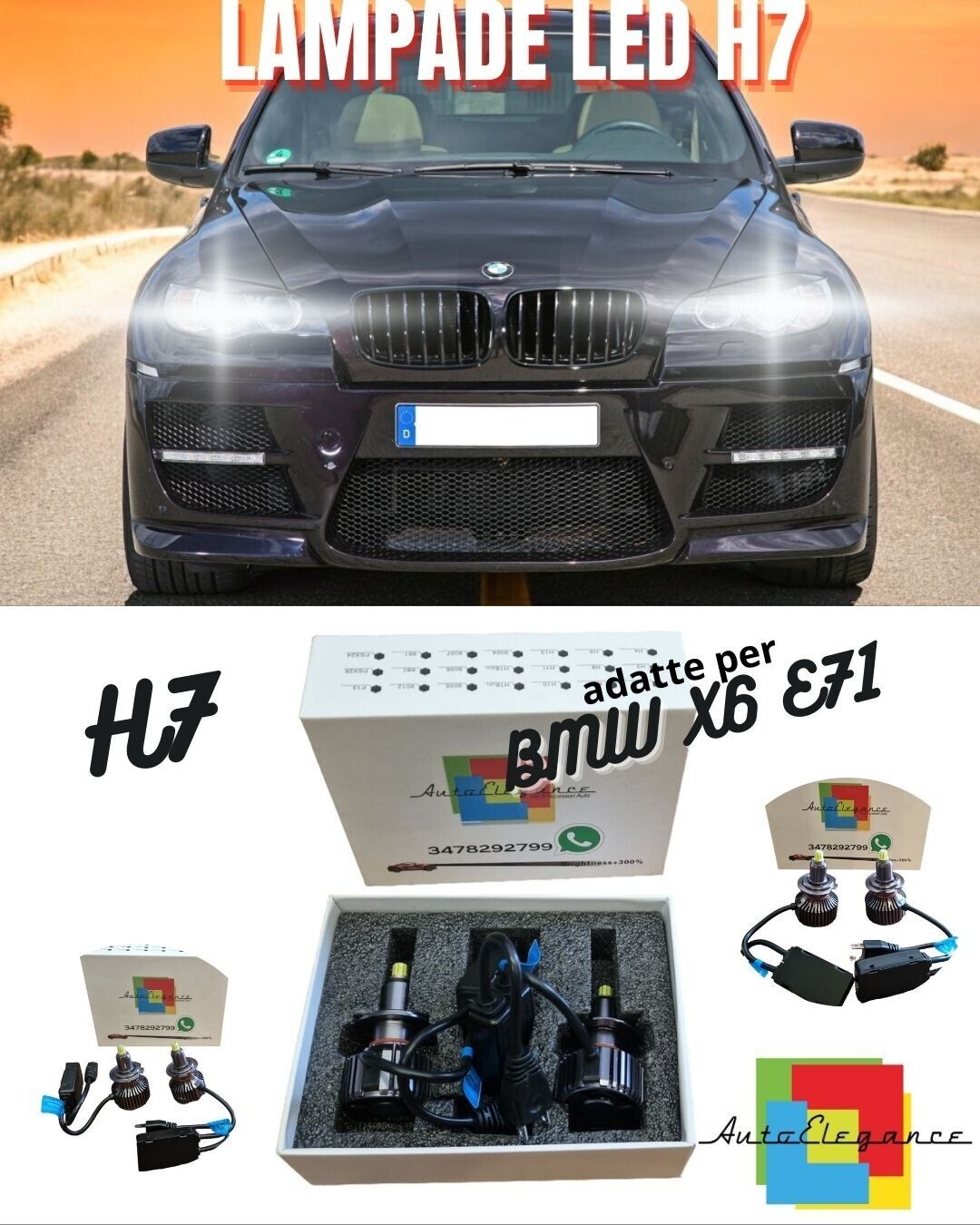 KIT FULL LED H7 CANBUS LED 9600 LUMEN BMW X6 E71 6000K BIANCO ANABBAGLIANTI