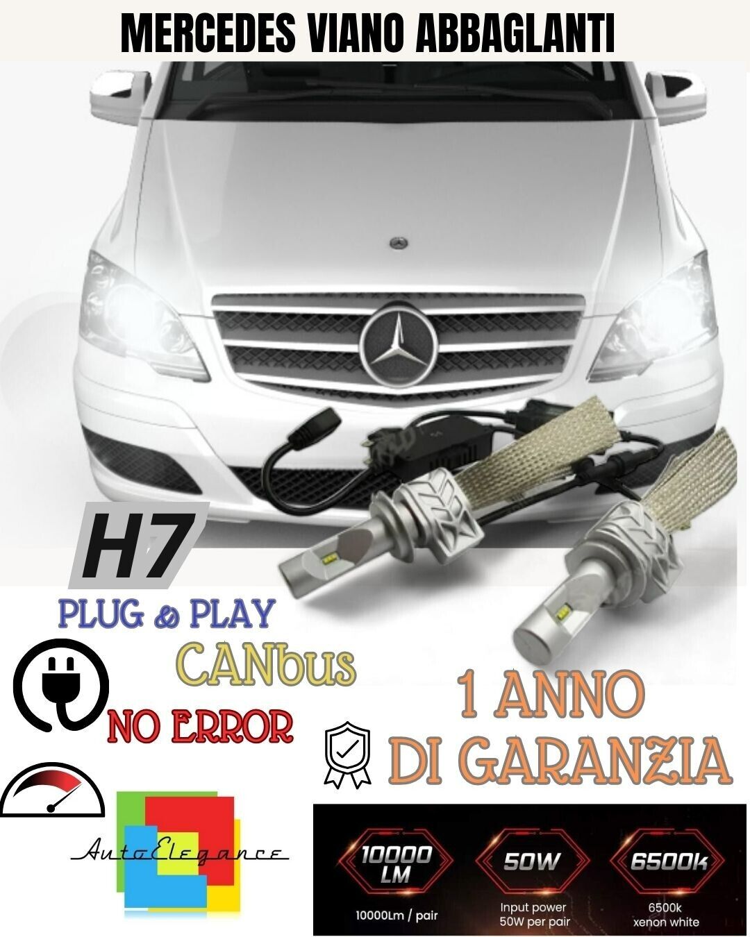 KIT FULL LED MERCEDES VIANO W639 DAL 2011 6500K ABBAGLIANTE CANBUS 8000 LUMEN