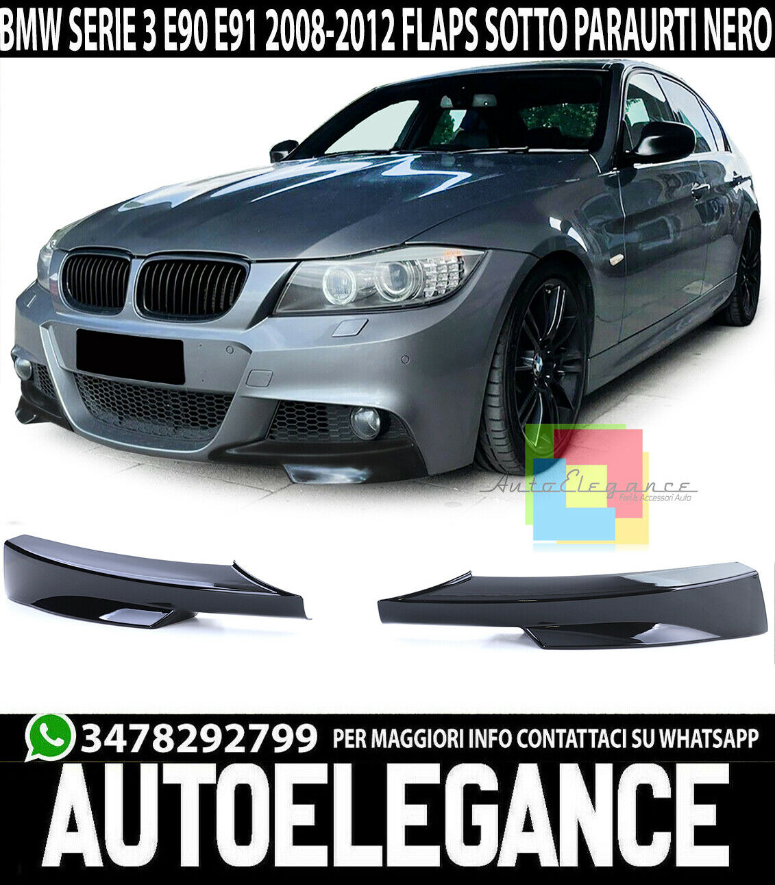 BMW SERIE 3 E90 E91 M-TECH 2008 AL 2011 LCI SOTTO PARAURTI ANTERIORE BAFFI ABS
