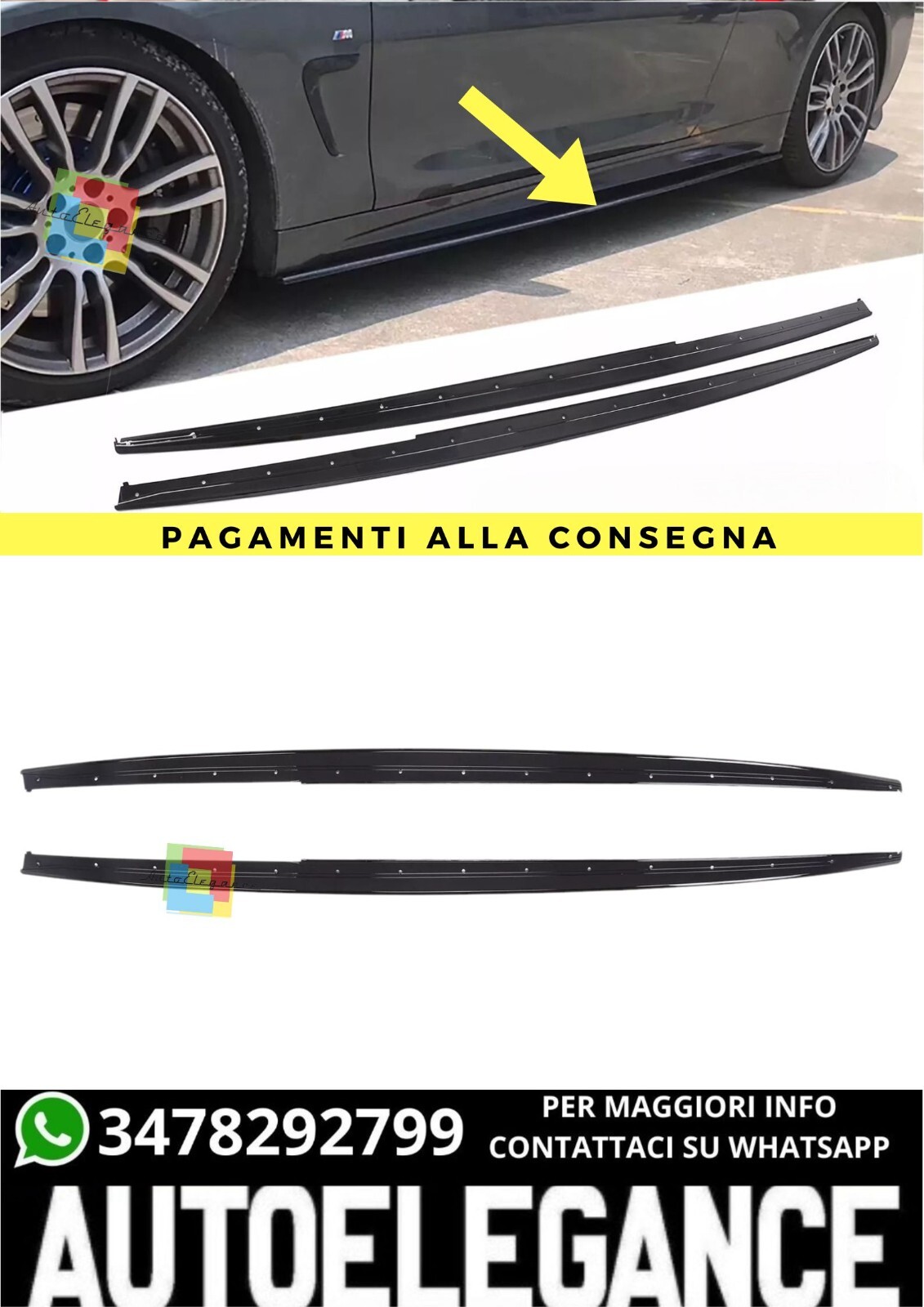 ??? Mini-Jupes Lat&eacute;ral pour BMW Serie 3 F30 F31 Noir Poli ???