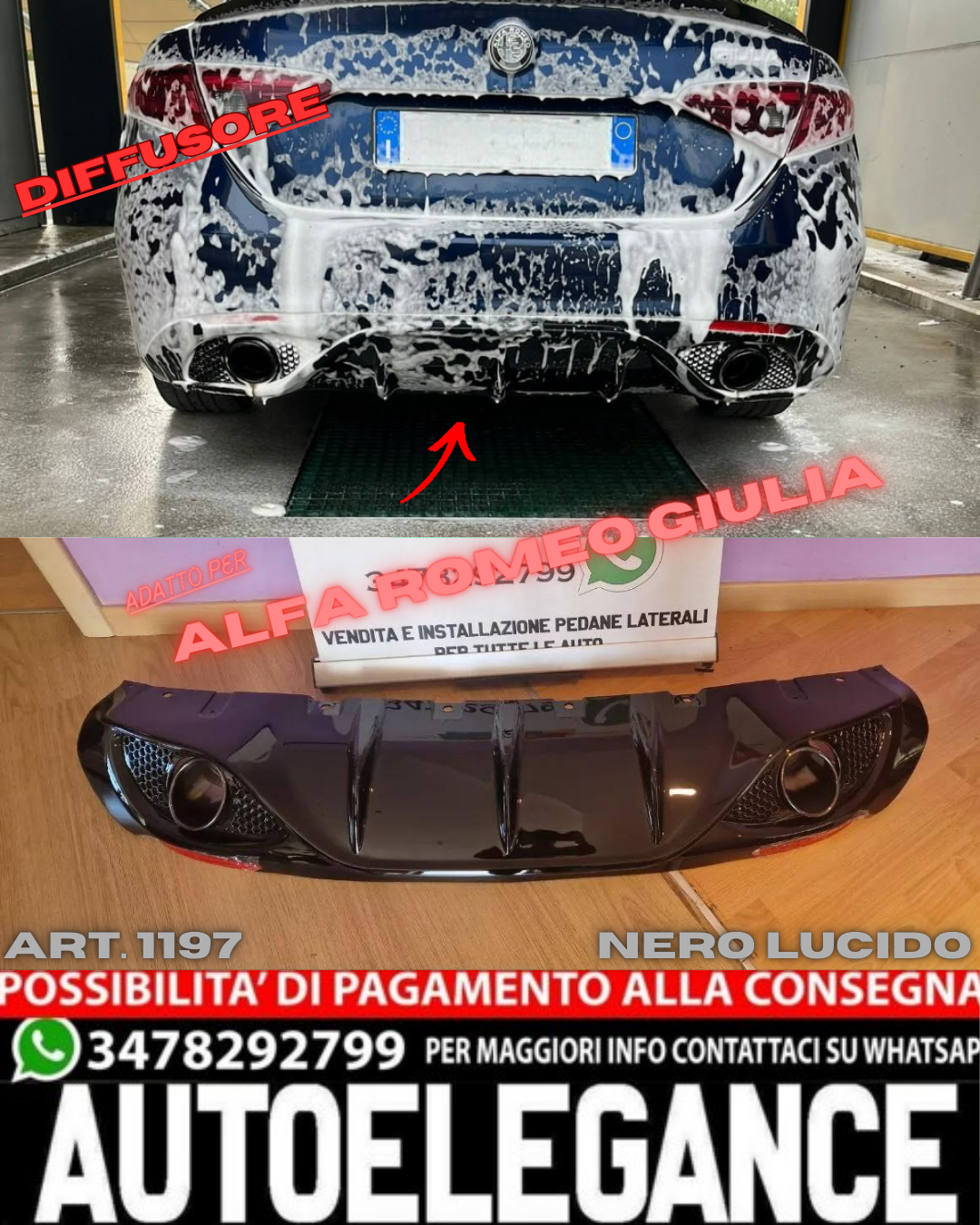 Diffuseur Adapt&eacute; Pour Giulia Look Veloce Noir Brillant + Terminaux Noirs