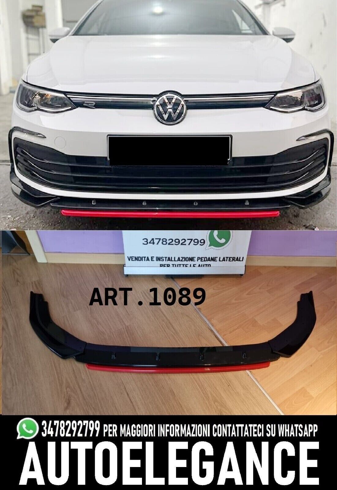 GOLF 8 STANDARD SPLITTER GL&Auml;NZEND SCHWARZ + ROT PROFIL LOOK SPORT 1089