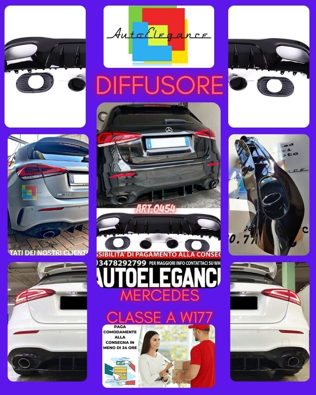 DIFFUSORE ADATTO PER MERCEDES CLASSE A W177 AMG + TERMINALI NERI LOOK A35