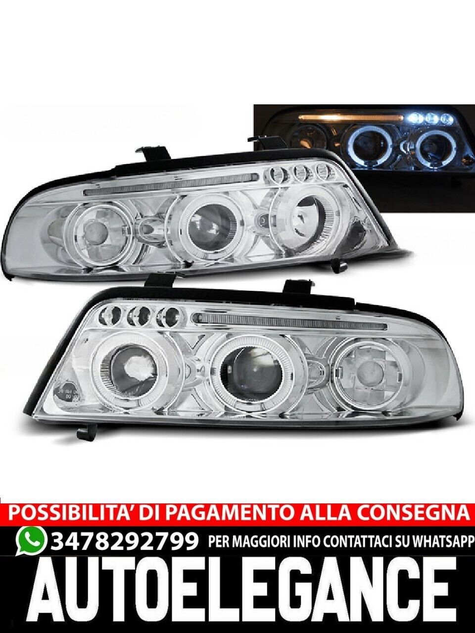 FARI ANTERIORI ANGEL EYES CROMATI ADATTI per AUDI A4 01.99-09.00