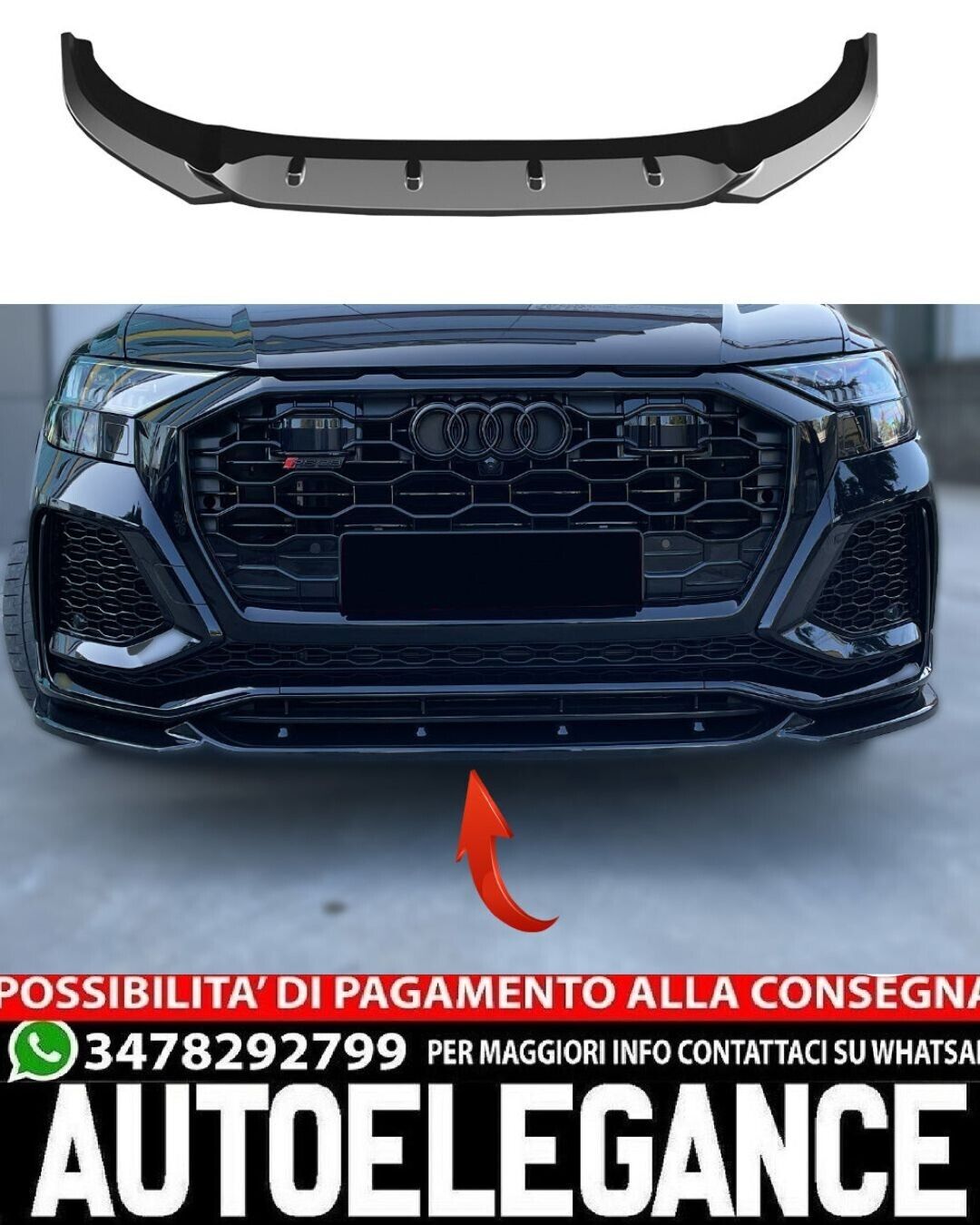SPLITTER ADATTO PER AUDI RS Q8 2018+ LOOK NERO LUDICO DESIGN SPORTIVO