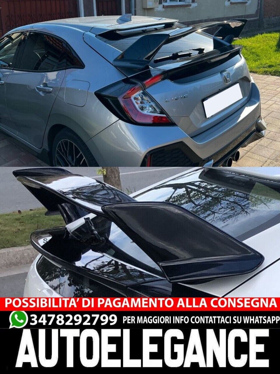 SPOILER ADATTO PER Honda Civic 10 hatchback 2016-20 SPOILER ABS base nera