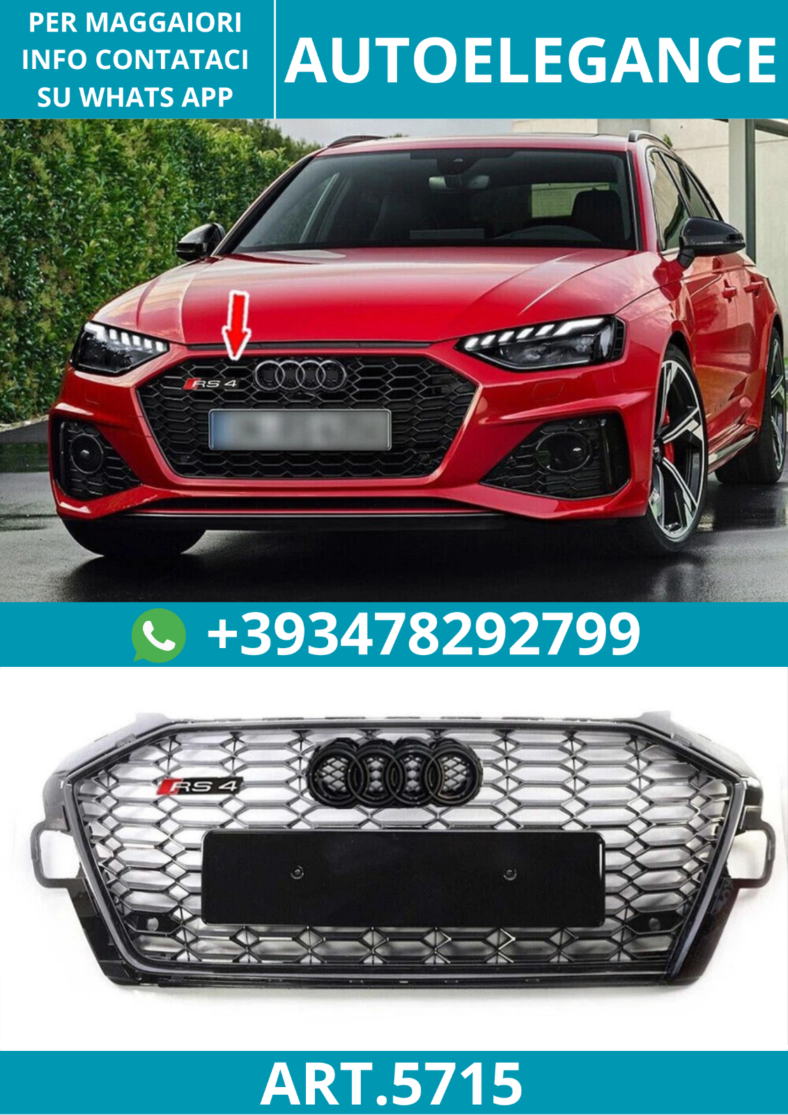 ART.5715 CALANDRE AVANT RS4 POUR AUDI A4/S4 2020–2022