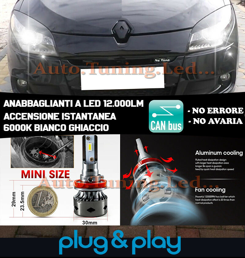 LAMPADE ANABBAGLIANTI LED RENAULT MEGANE III ISTANTANEO NO AVARIA 12.000LM