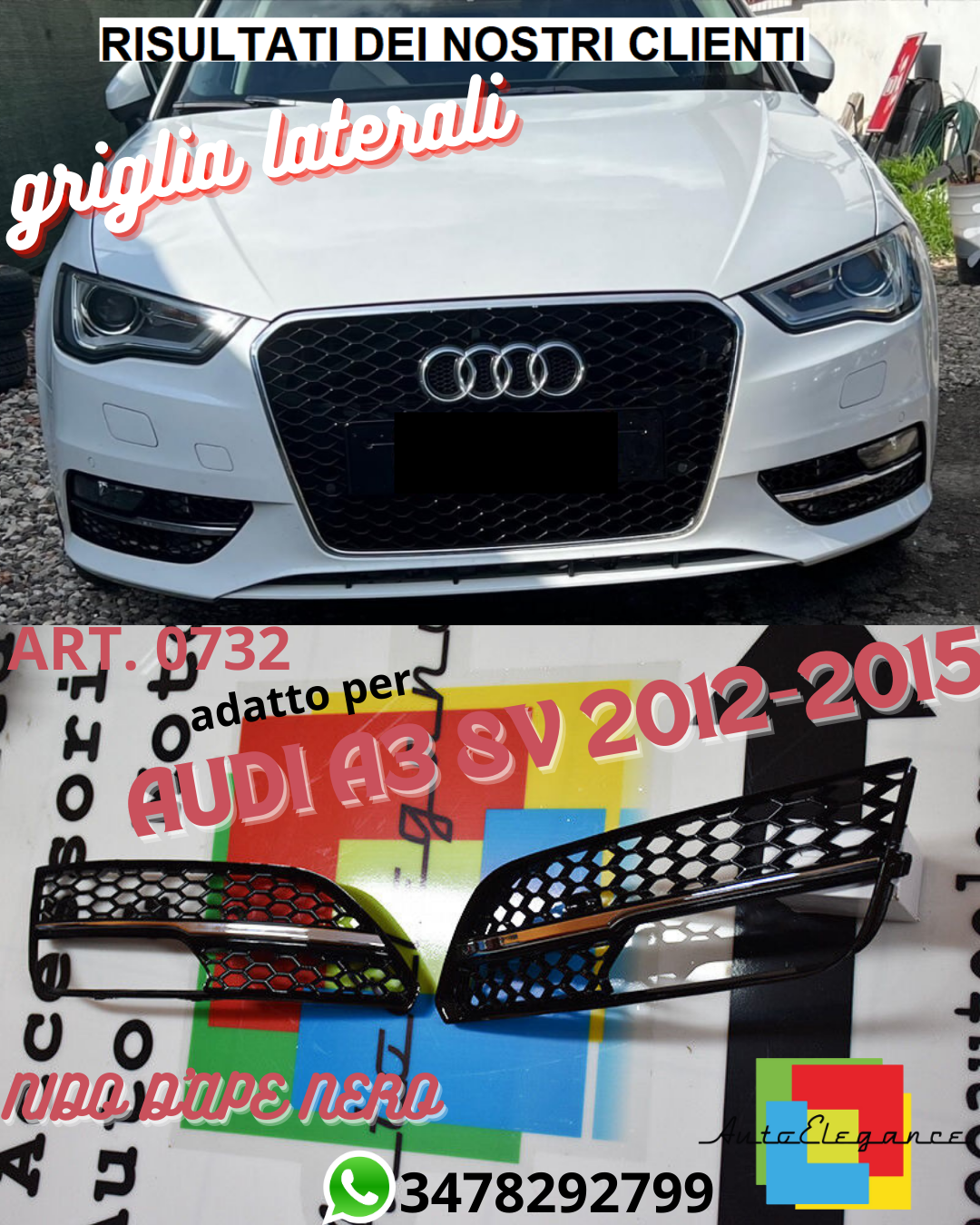 Grids Seitenlichter Nebelscheinwerfer f&uuml;r Audi A3 8V 12-15 Design RS3 Schwarz