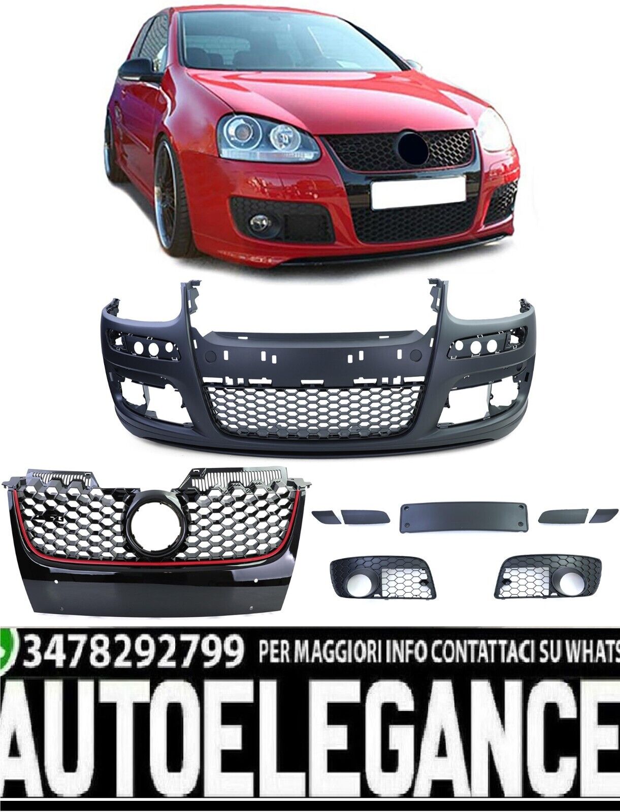 Pare-Chocs Avant Sportif + Grille De Radiateur + Bandes + Grille Pour VW Golf 5