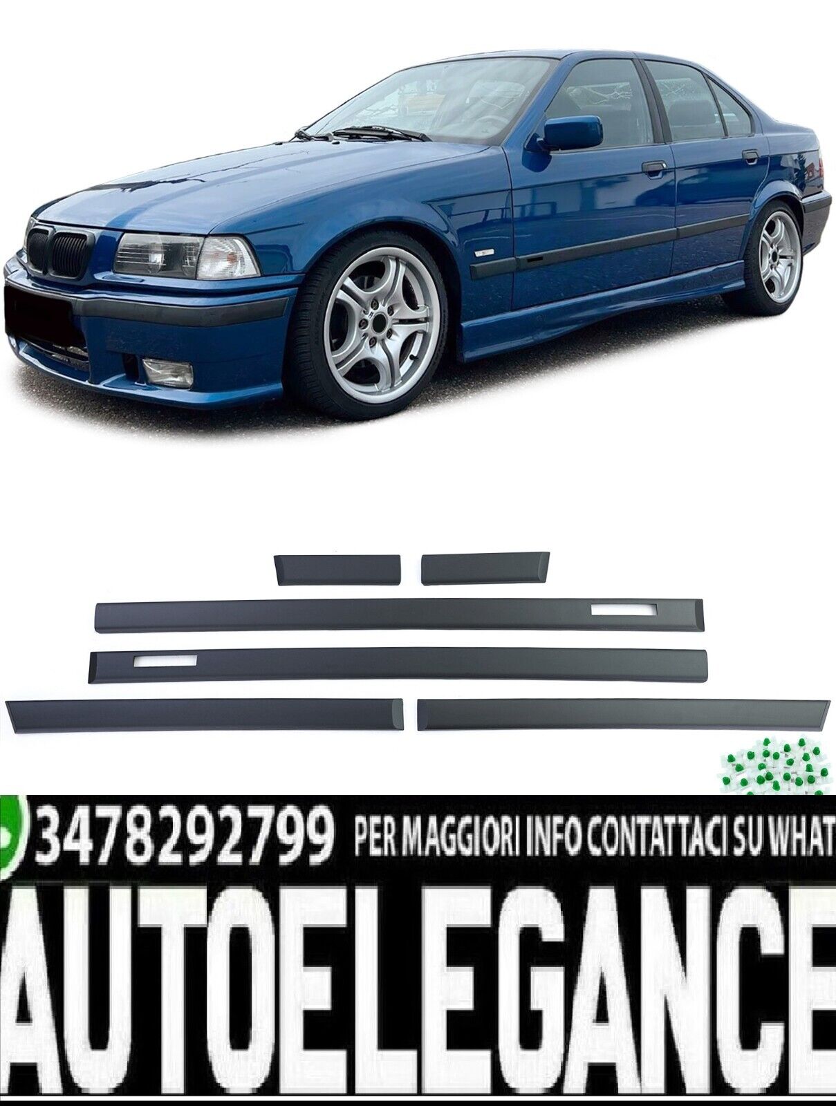 Bandes pour Portes Moulures Antichoc 6 Pi&egrave;ces Adapt&eacute; pour BMW Serie 3 E36