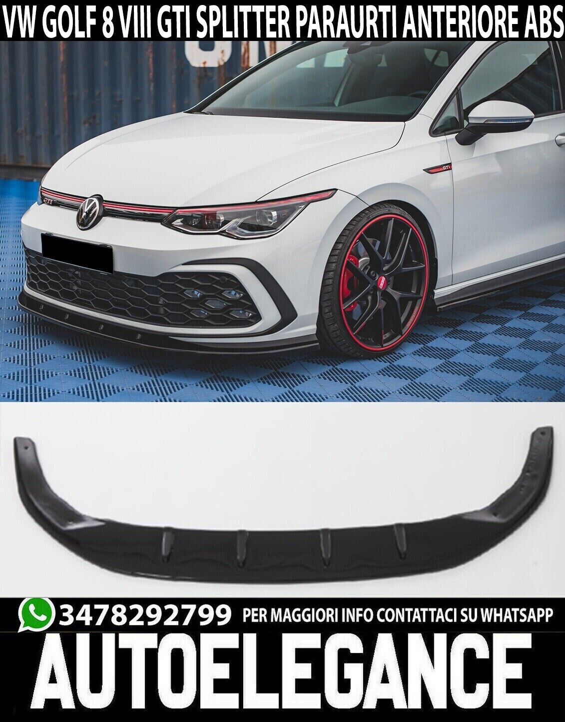 SPLITTER VW GOLF 8 VIII GTI SOUS PARE-CHOC AVANT ABS LAME NOIR BRILLANT
