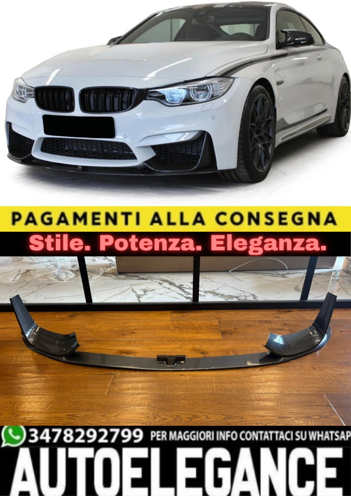 SPLITTER ADATTO PER BMW SERIE 3 F80 M3 SERIE 4 F82 F83 M4 CARBONIO