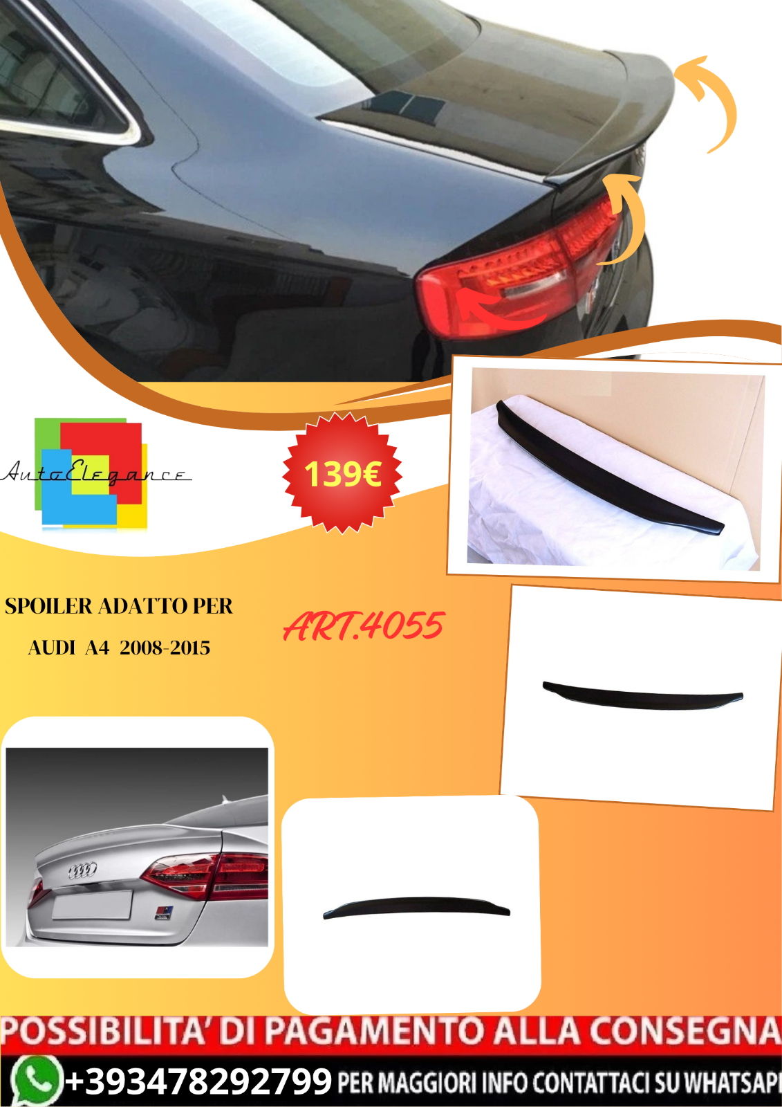 ART.4055 Spoiler adatto per Audi A4 B8 2008-2015