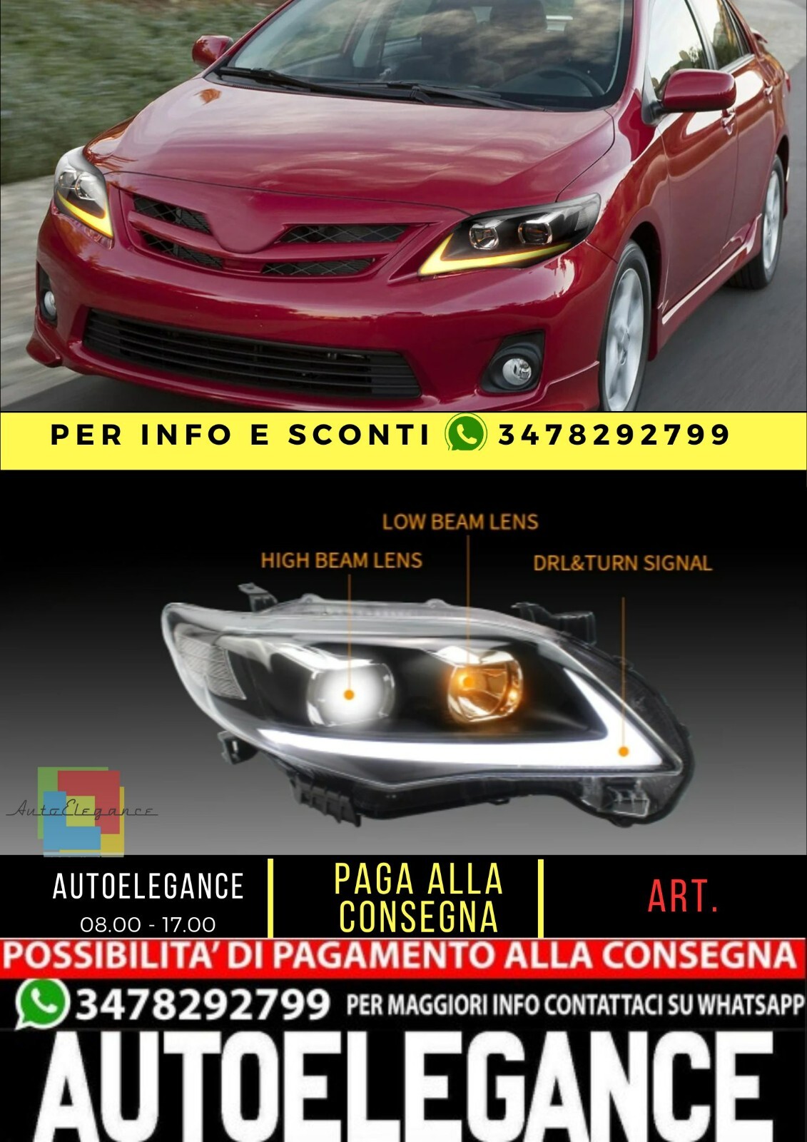 Fari a LED per Toyota Corolla 2011 2012 2013 (lampadine non incluse)
