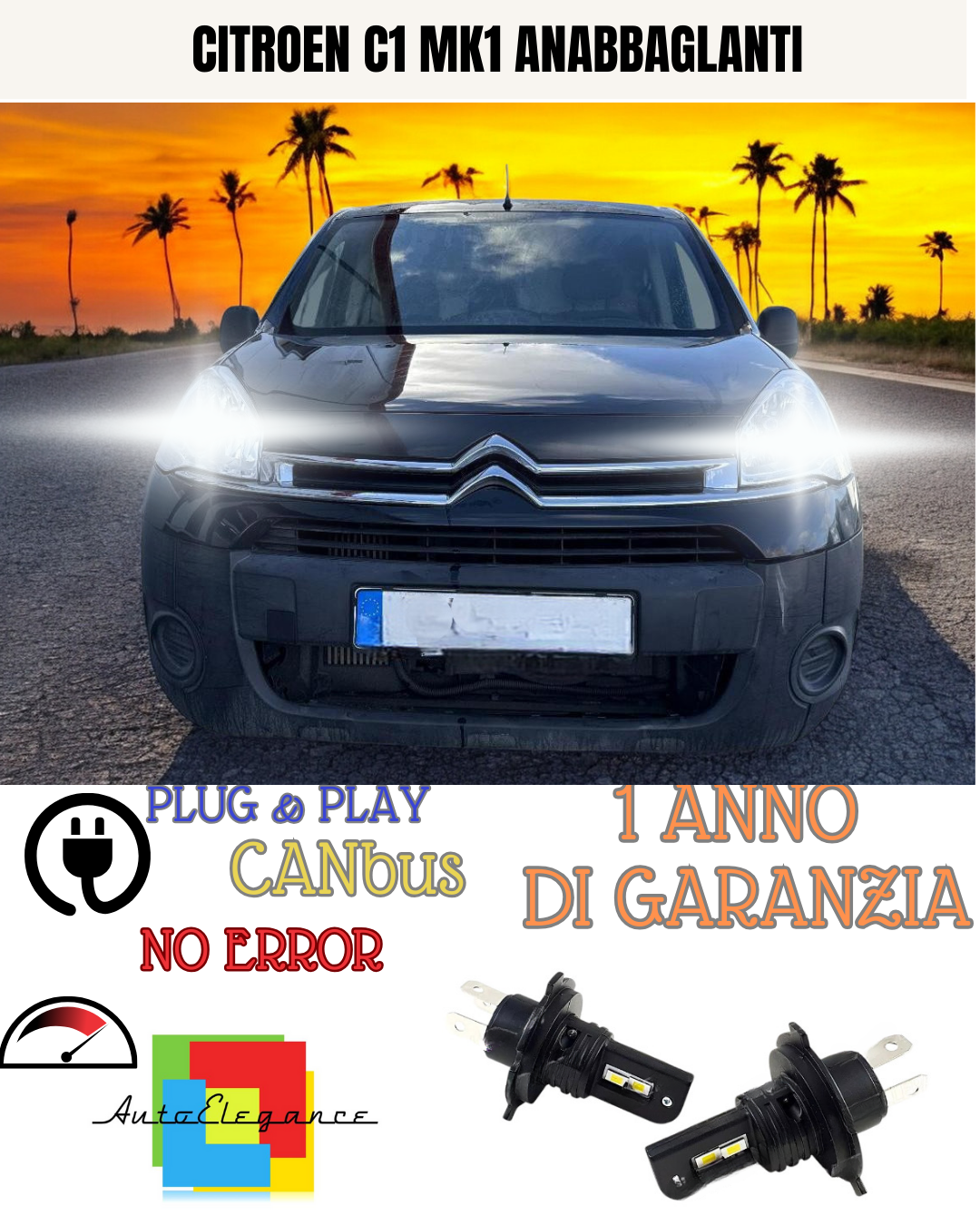 ?KIT LED CITROEN C1 MK1  H4 6000K  8000 LUMEN  ANABBAGLIANTI ABBAGLIANTI ?