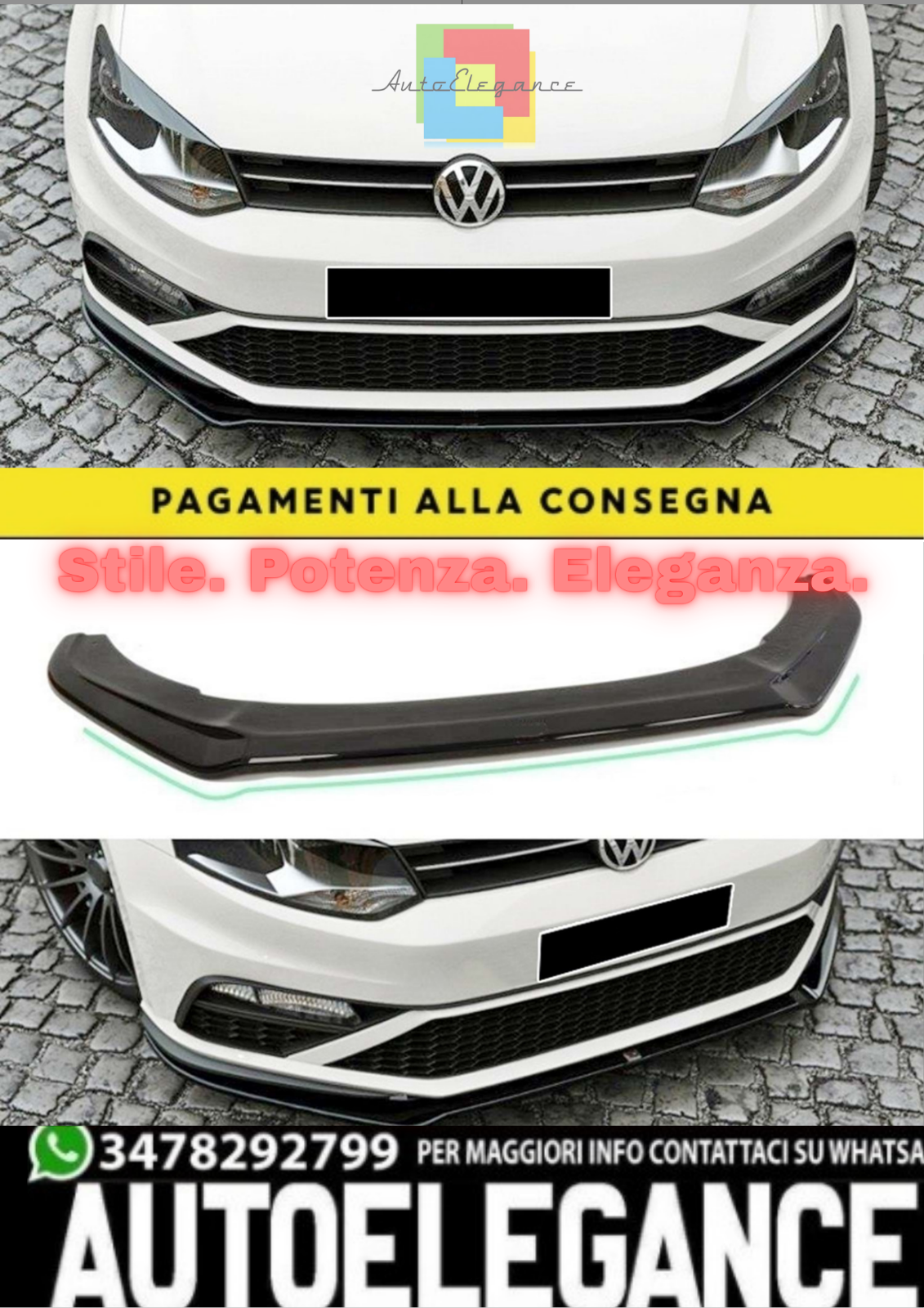 POLO MK5 GTI MAX V2 FRONT LIP PIANO BLACK IN VACUUM PLASTIC / 2014–2017