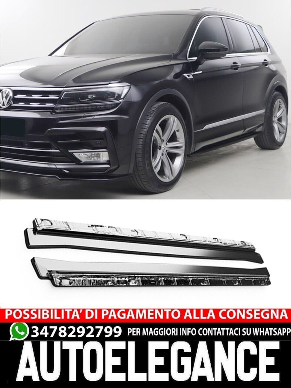 Sotto minigonne nero lucido adatto per VW Tiguan Mk2 2016+