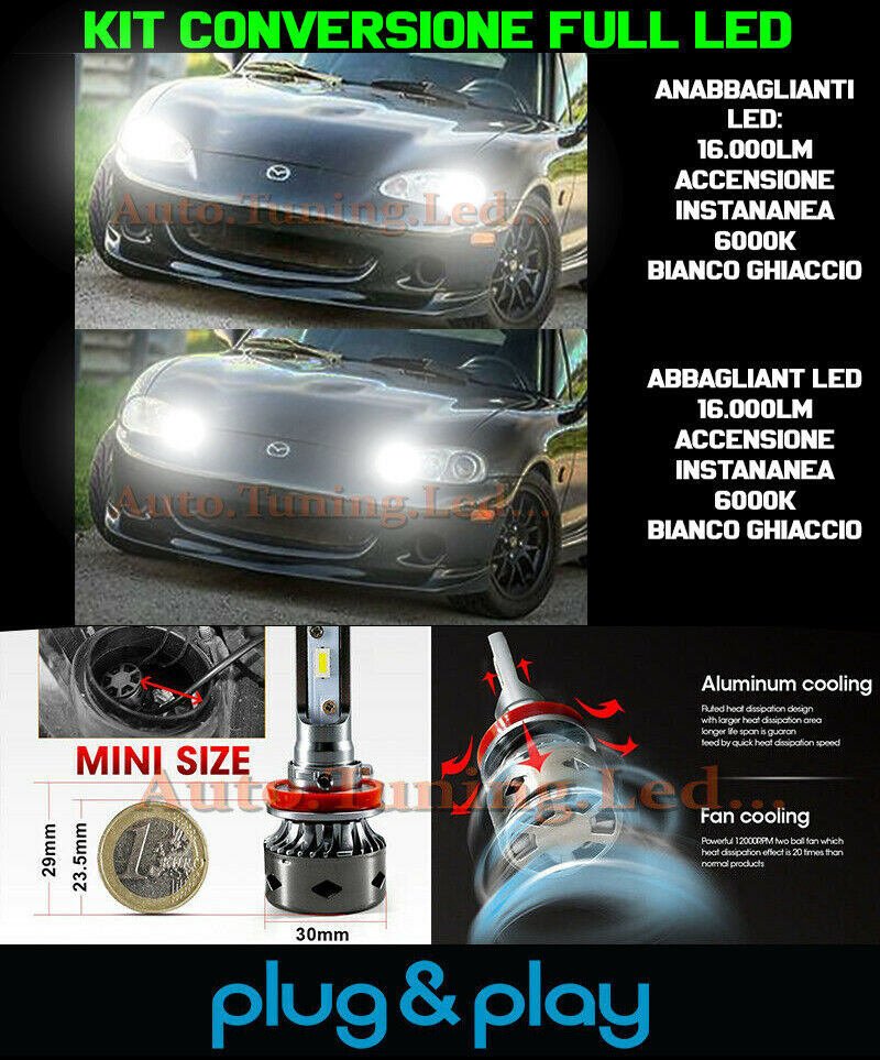 LAMPADE ANABBAGLIANTI + ABBAGLIANTI LED 16.000LM MAZDA MX-5 NB 1998-2005