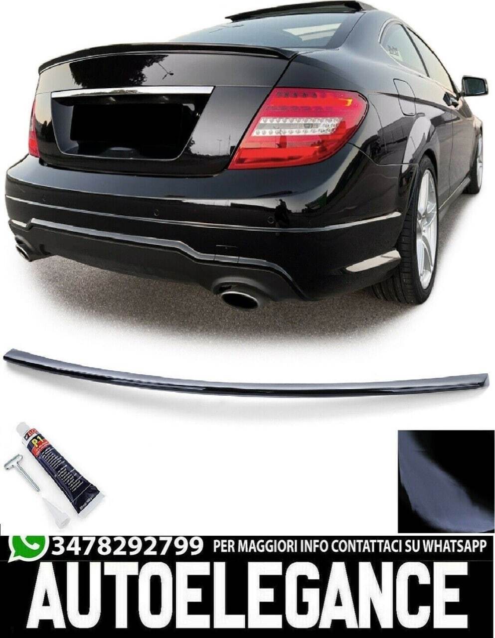 MERCEDES W204 COUPE 2007-2011 SPOILER POSTERIORE COFANO LOOK C63 AMG NERO LUCIDO