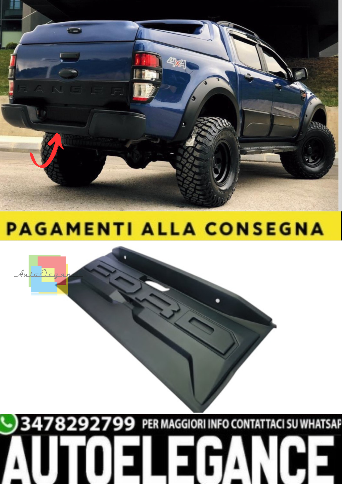 Copertura Tailgate Rear With Print Ford for Ford Ranger T6 2015