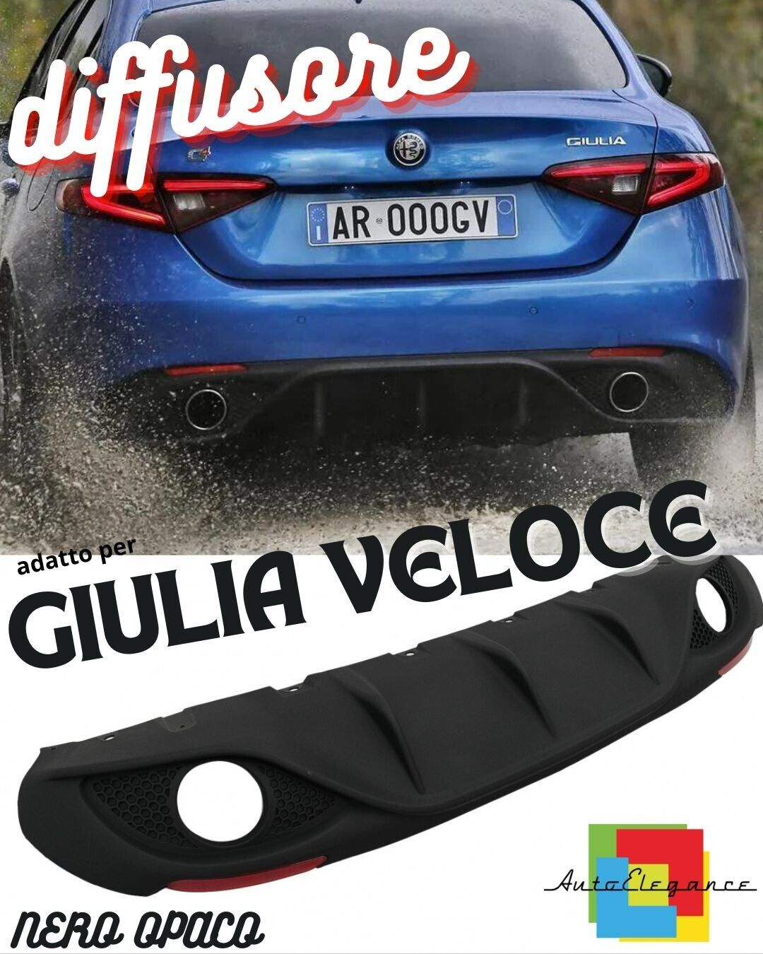 DIFFUSORE DAM ADATTO PER ALFA ROMEO GIULIA LOOK VELOCE OPACO+TERMINALI CROMATI