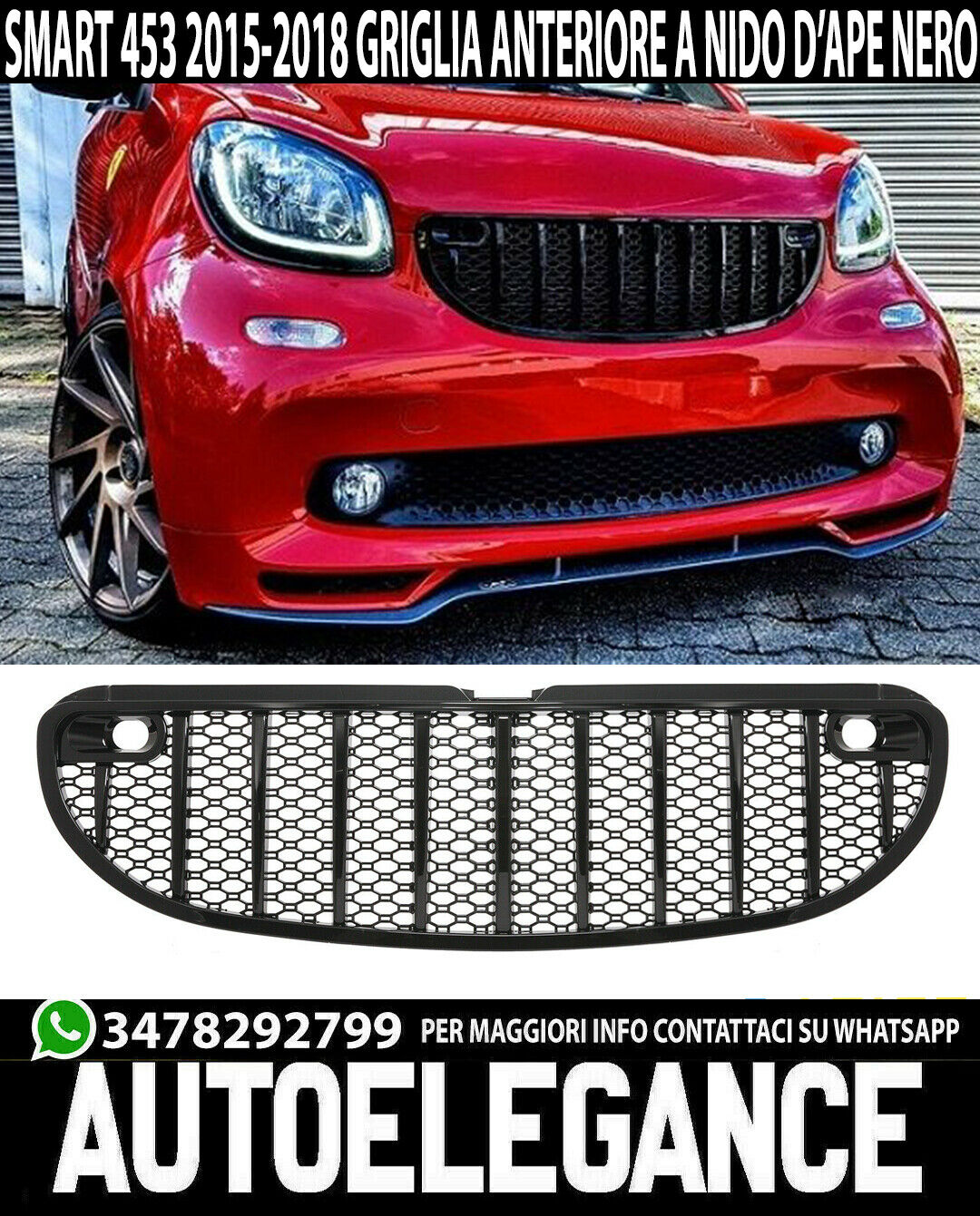 Gitter Vorne Intelligent 453 2014-2018 K&uuml;hlergrill Total Black Nest und Waben