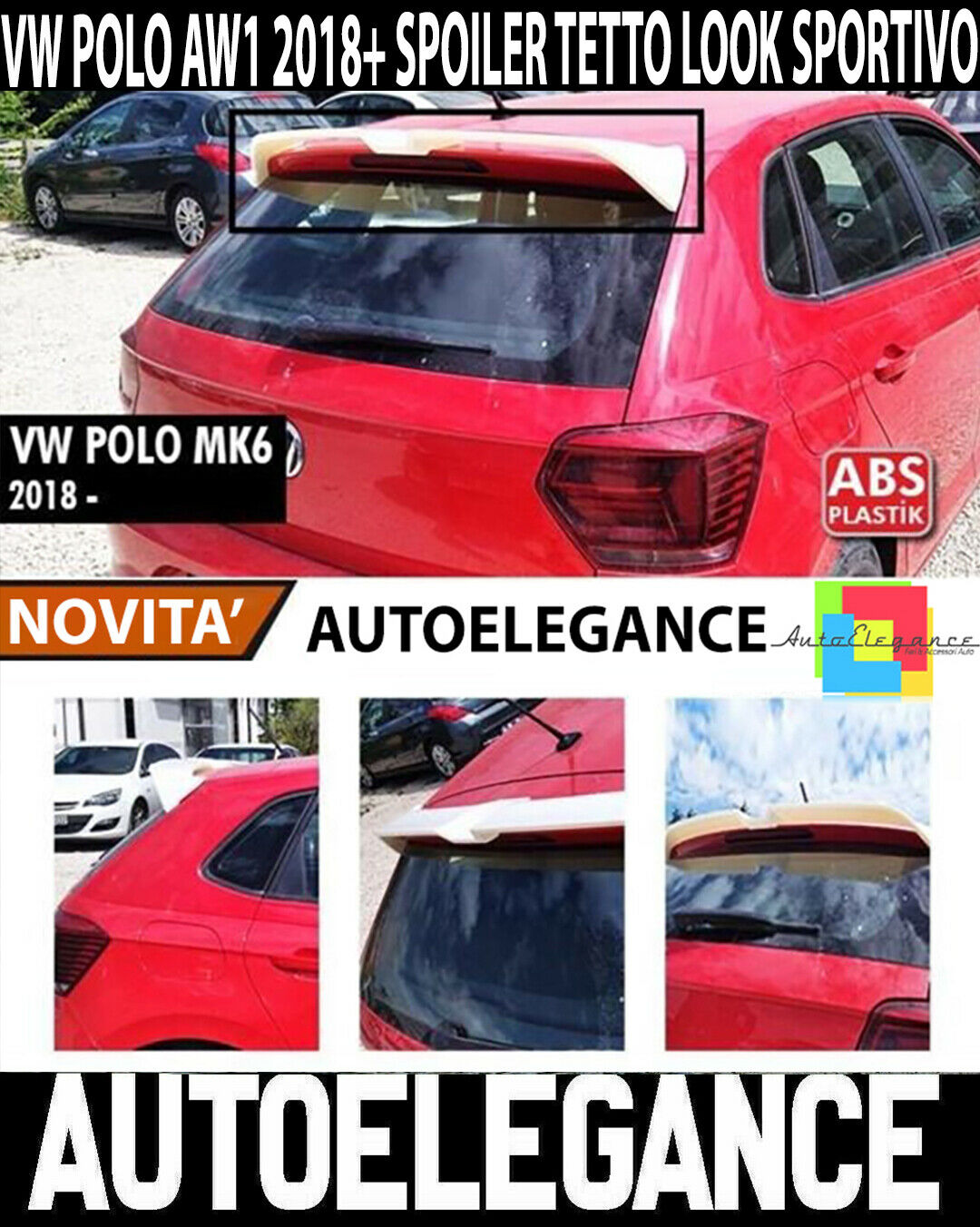 SPOILER POSTERIORE SUL TETTO VW POLO AW1 2017+ ABS ALETTONE R / RLINE .-.