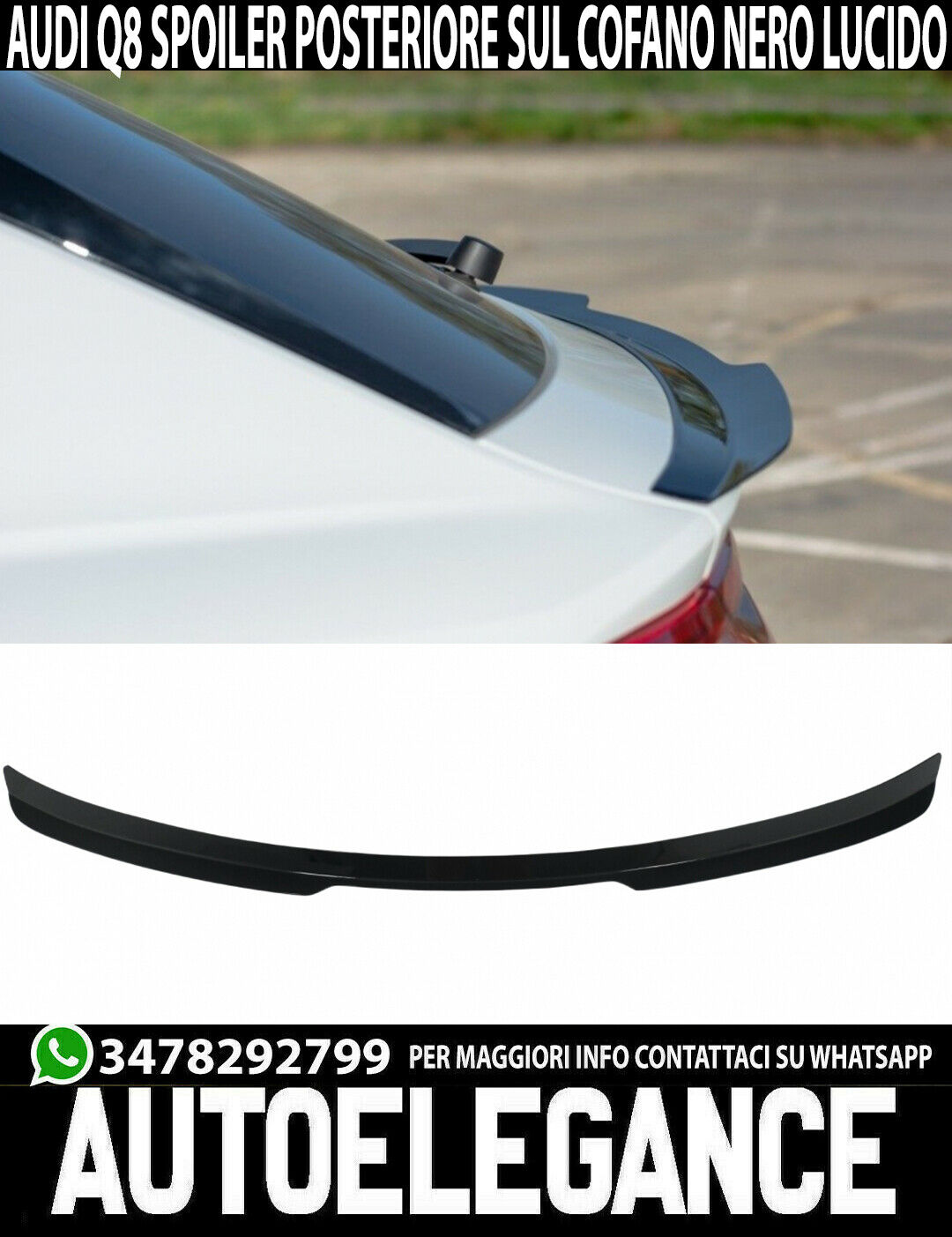 Spoiler Arri&egrave;re sur Le Coffre Pour Audi Q8 Noir Poli ABS