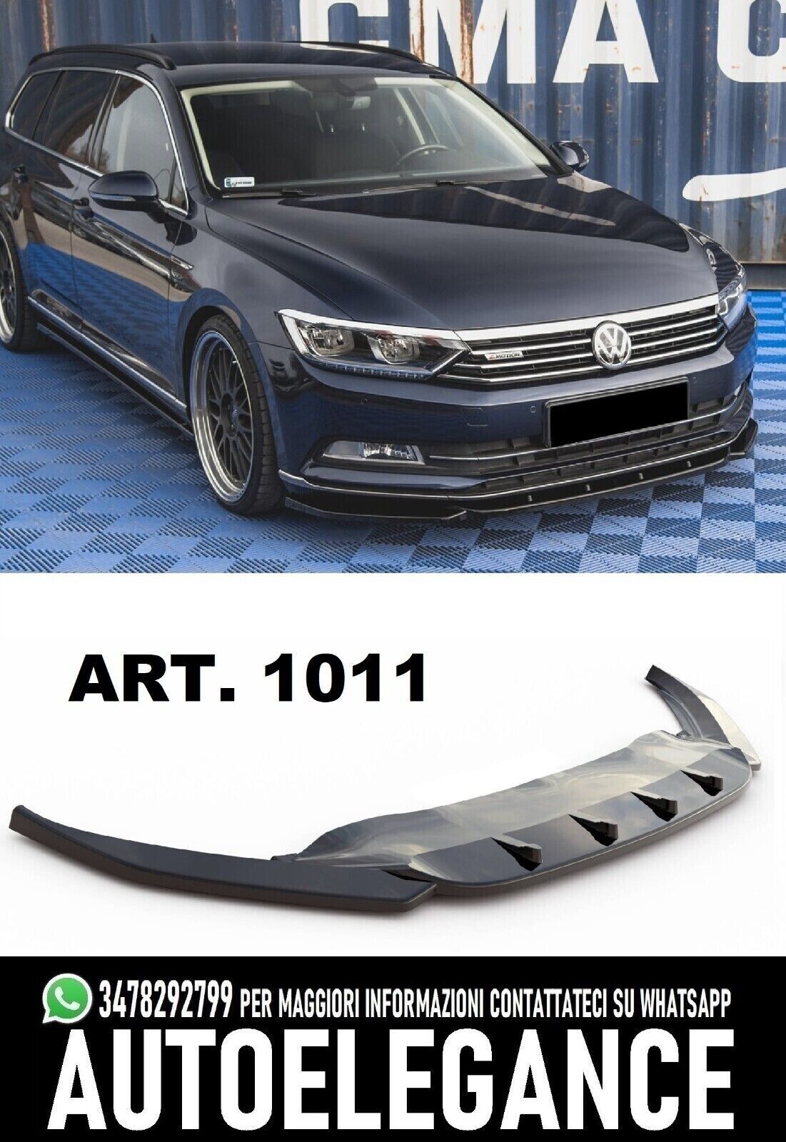 SPLITTER AVANT POUR VW PASSAT B8 2015-2019 PARE-CHOC STANDARD NOIR BRILLANT V1