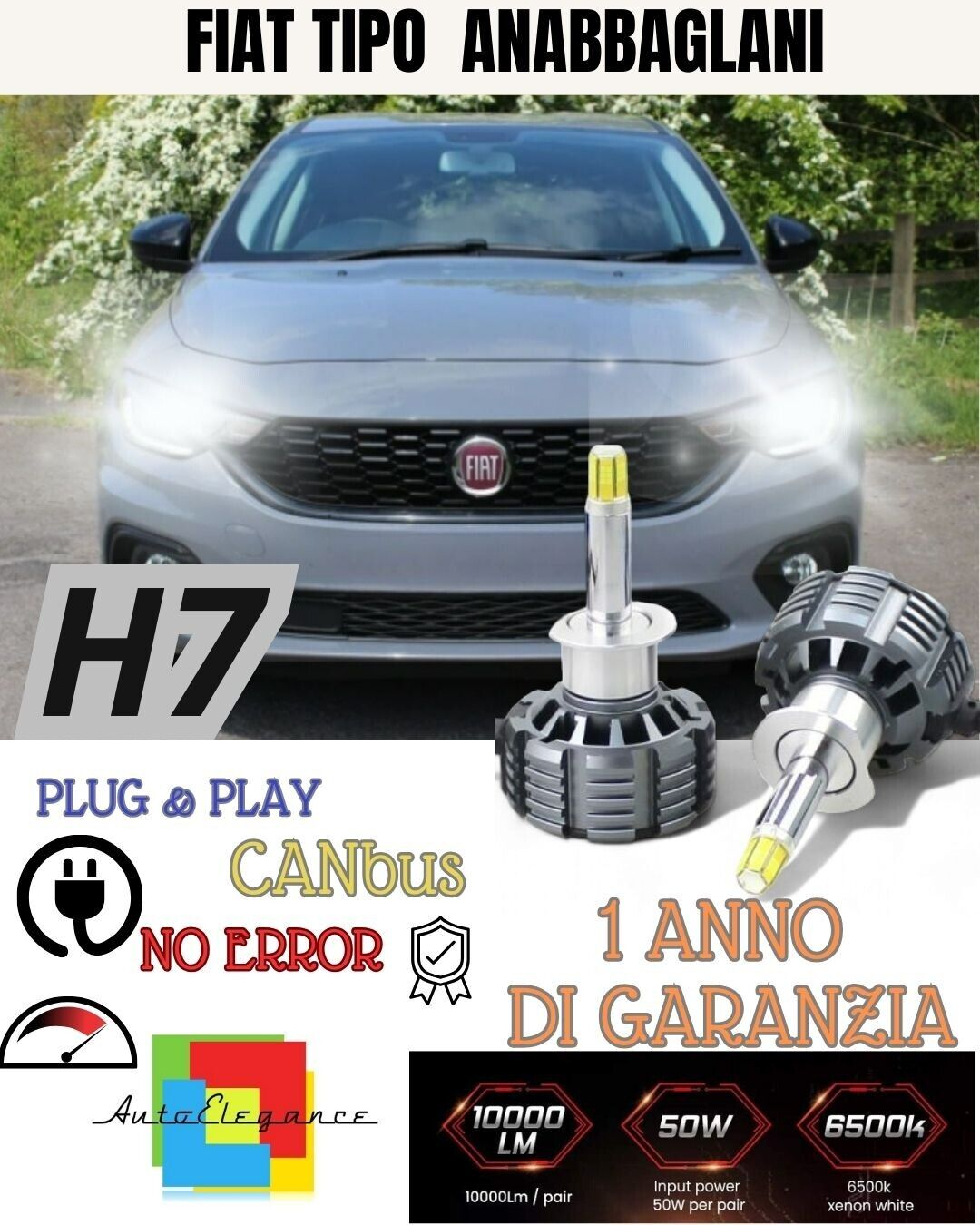 CONVERSIONE LED FIAT TIPO S-DESIGN HACBACK + SW H7 ANABBAGLIANTI FULL CANBUS