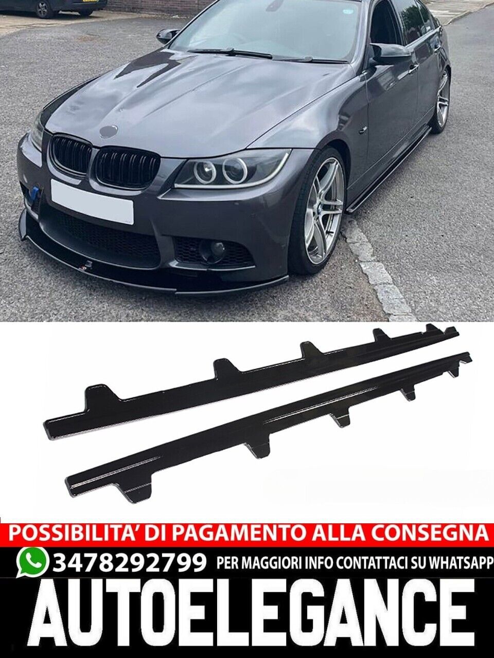 ?Minigonne laterali per BMW Serie 3 E90 E91 NERO LUCIDO?