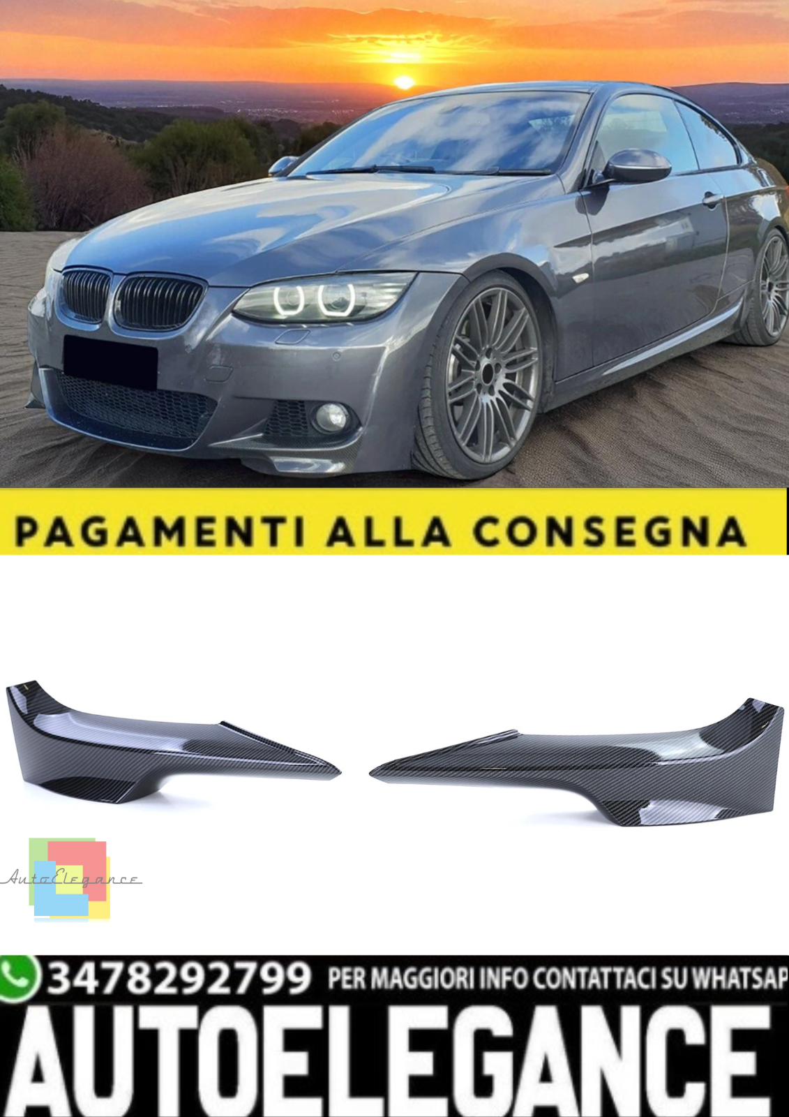Spoiler Avant Flap Splitter Look Carbone Pour BMW S&eacute;rie 3 E92 2006-2010