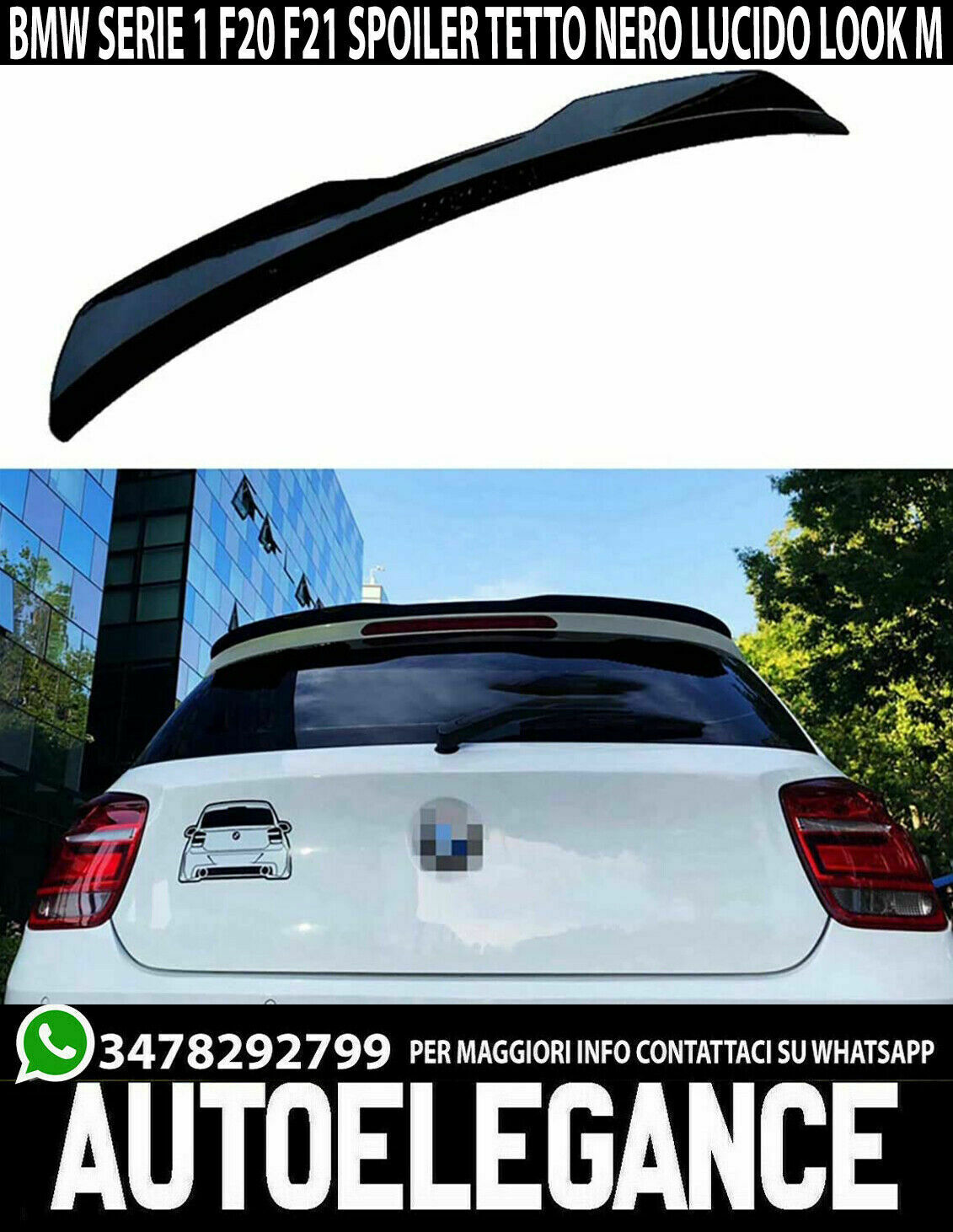 SPOILER PER BMW SERIE 1 F20 F21 POSTERIORE M TETTO AGGIUNTIVA ALA NERO LUCIDO