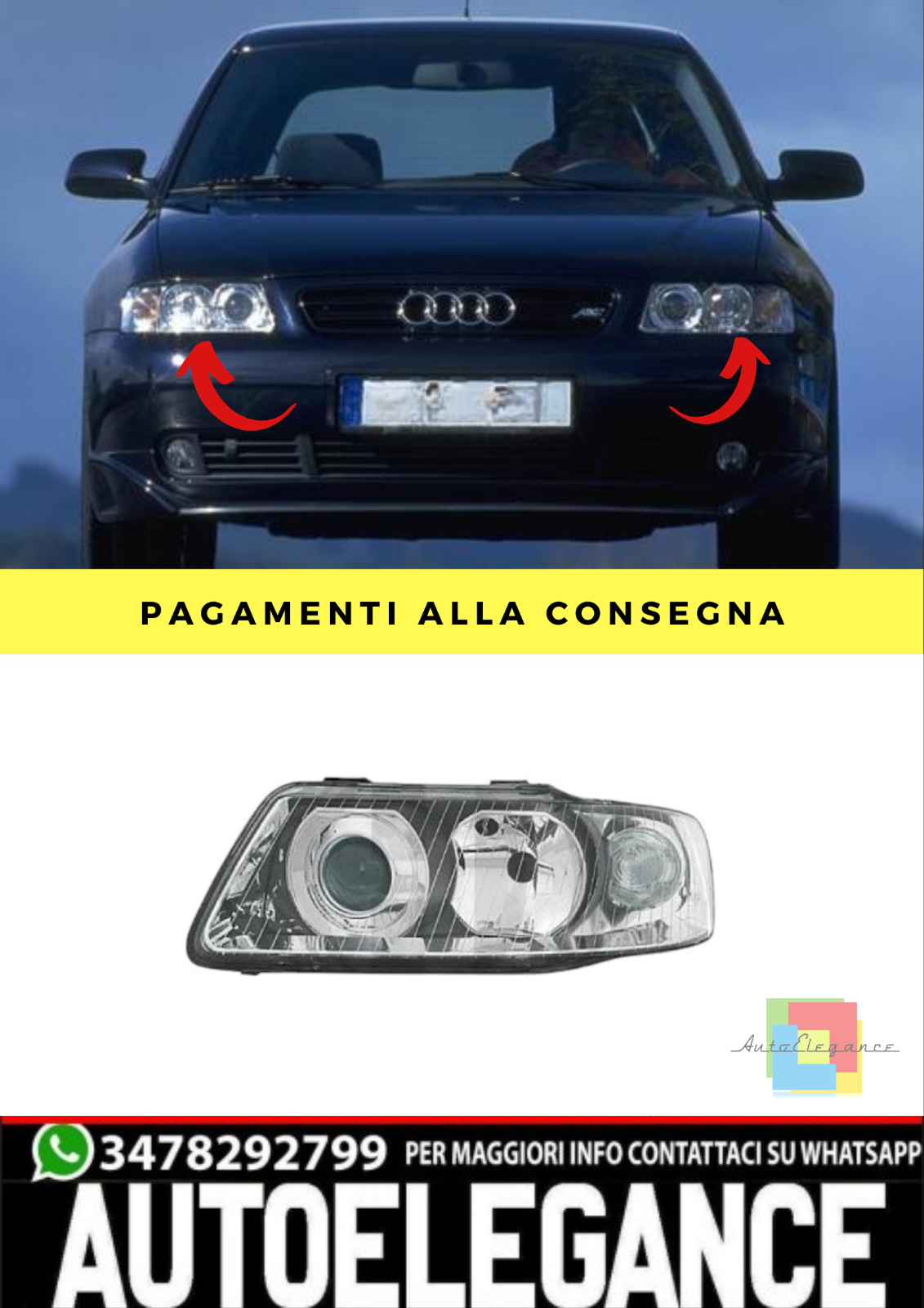 ⭐FARI ANTERIORE  ADATTO PER AUDI A3  2000-2003 luce ⭐