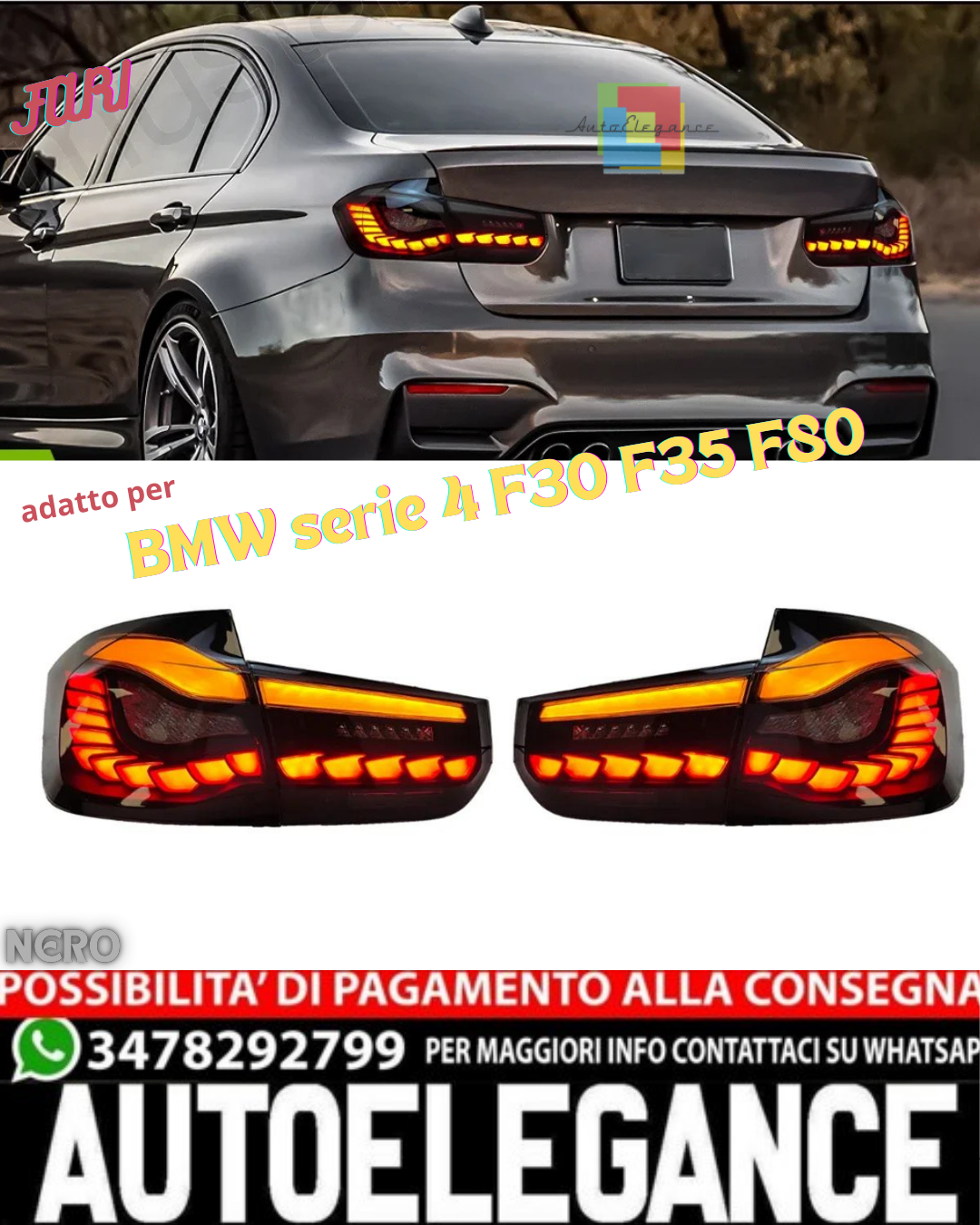 FARI POSTERIORI ADATTI PER BMW serie 4 F30 F35 F80 NERO